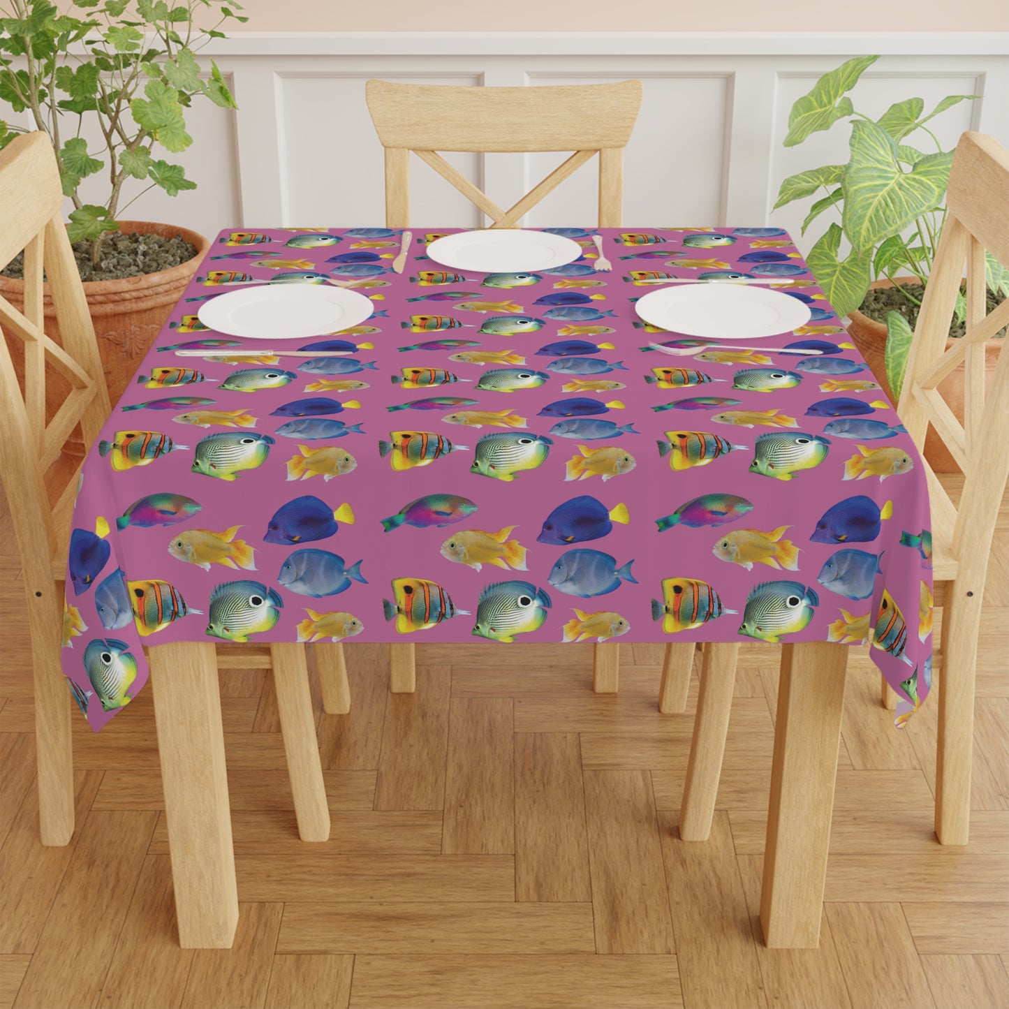 School of Fish/Lt. Pink Tablecloth, 55" x 55"