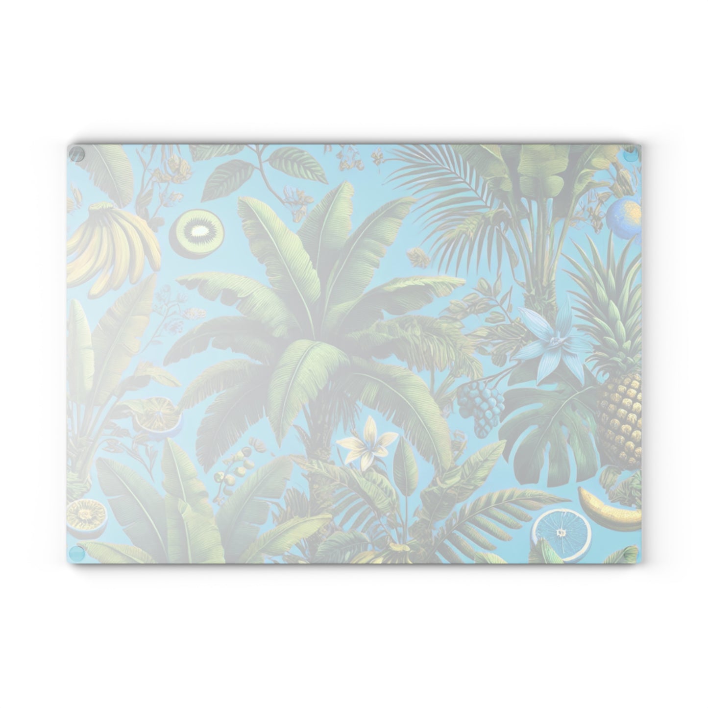 Glass Cutting Board, 2 sizes - More Tropical Fruit, Aqua Blue