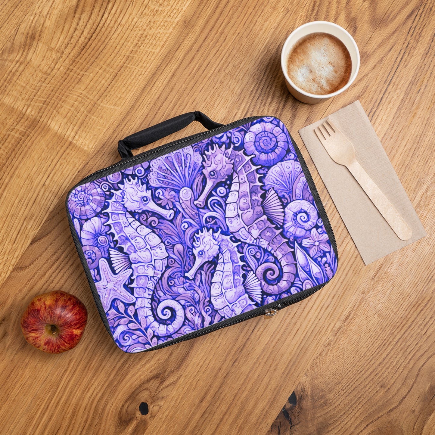 Seahorse Trio/Amethyst Lunch Bag - Eco-Friendly Insulated Tote, Adult and Child Lunchbox / Perfect for Picnics, Beach Outings