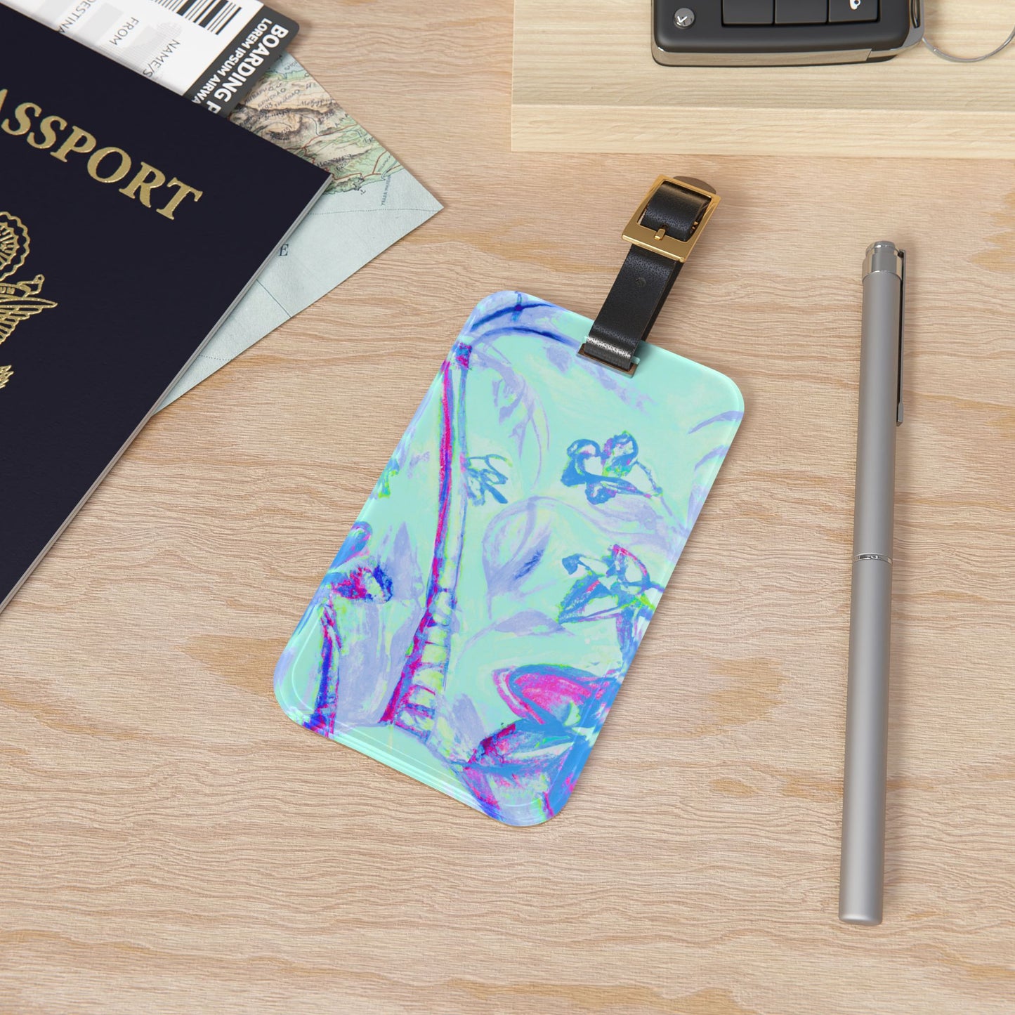 Luggage Tag - Tropical Doodles/Blue