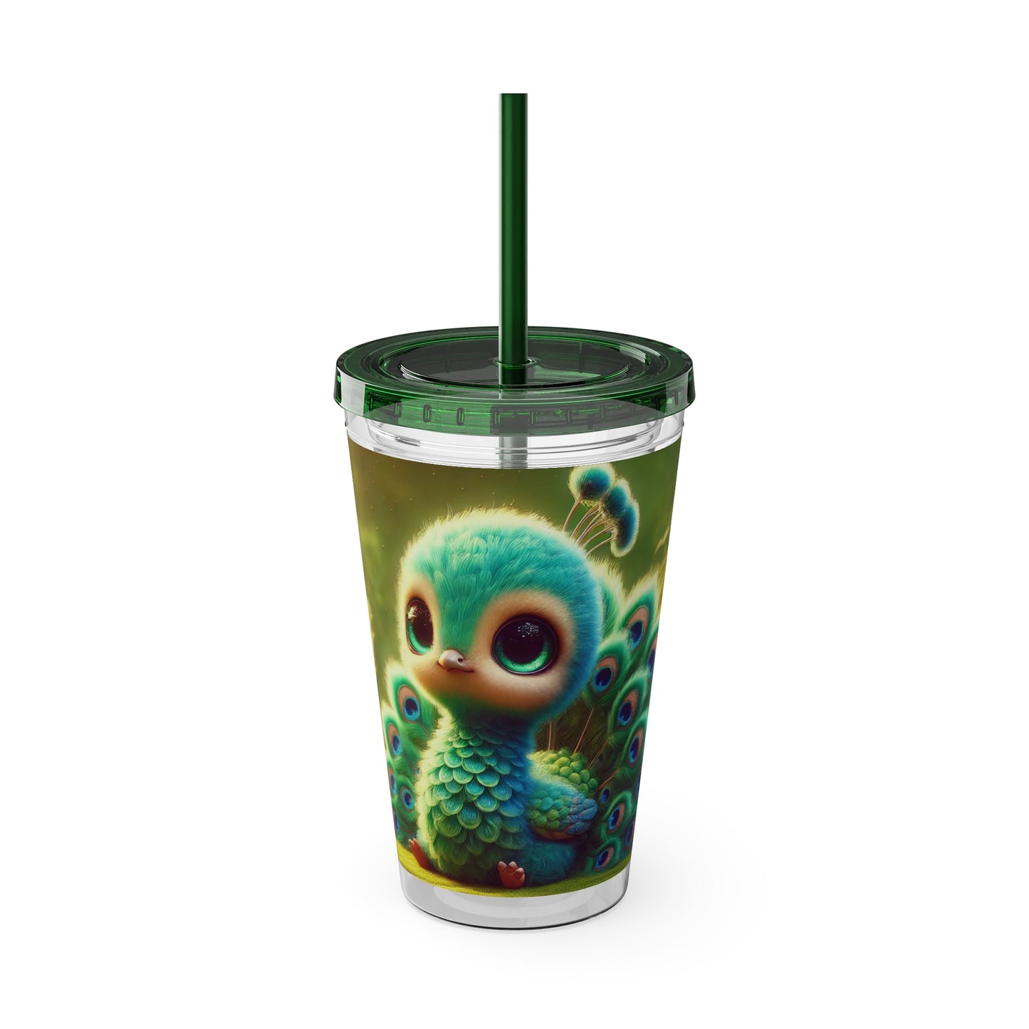 Tropical Tumbler with Straw | 16oz Colorful Travel Cup / Baby Peacock