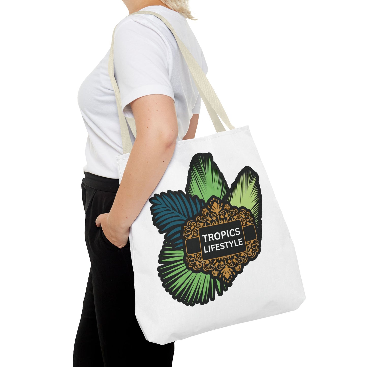 Elegant Tropics Lifestyle Logo Tote Bag - 3 Sizes, White