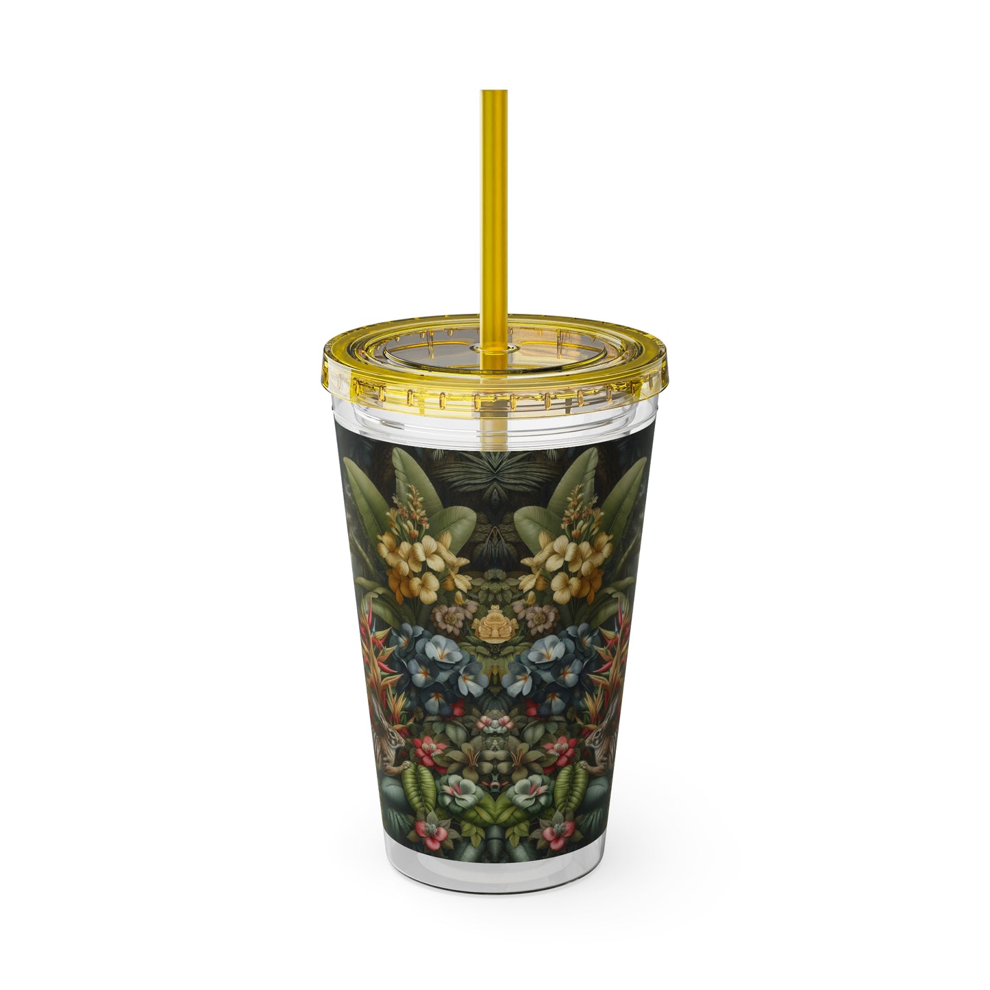 Tropical Tumbler with Straw | 16oz Colorful Travel Cup / Rainforest Rabbit Outing