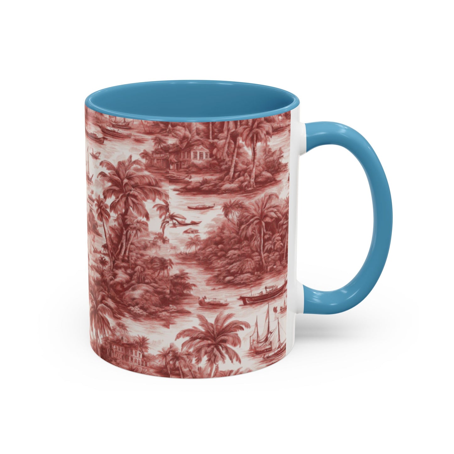 Accent Coffee Mug (11, 15oz), 8 Colors - Tropical Toile #1, russet