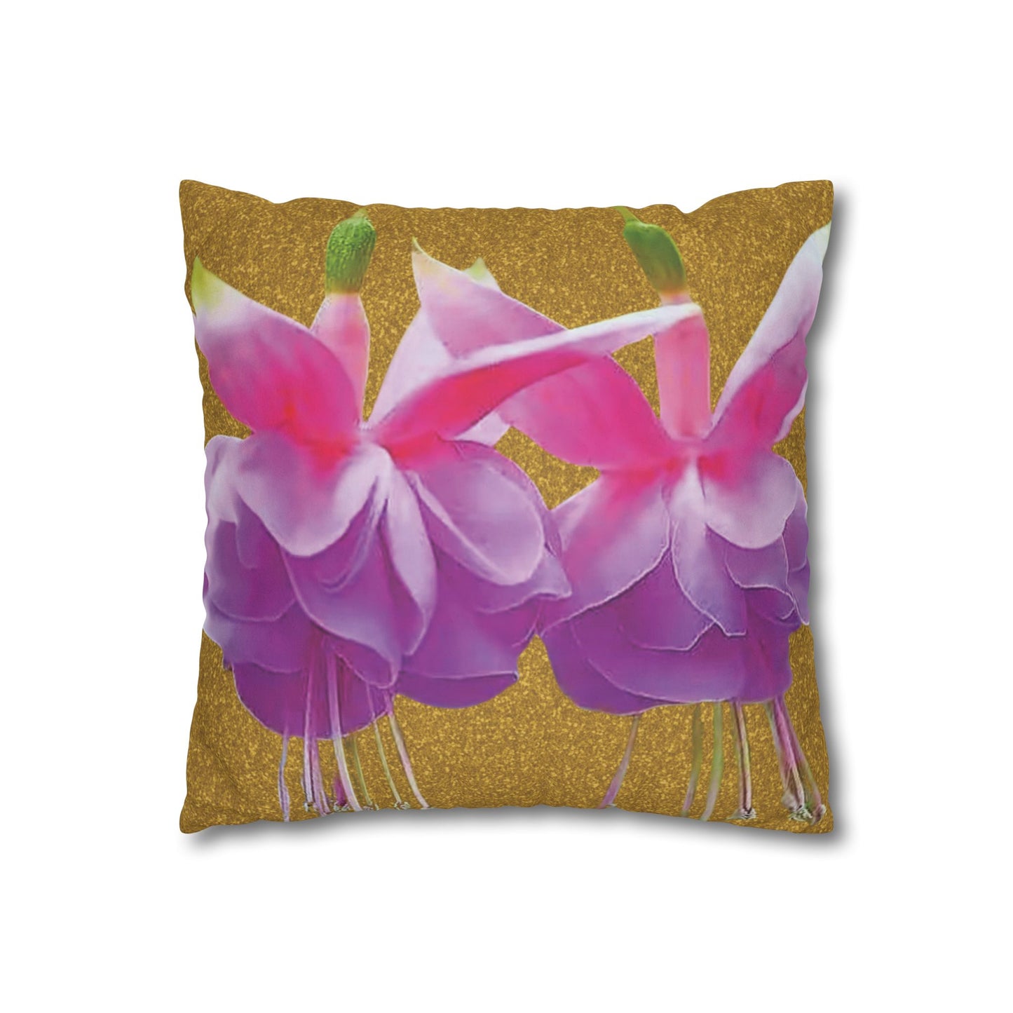 Faux Suede Square Pillowcase - Two Fuchsias, Gold Dust