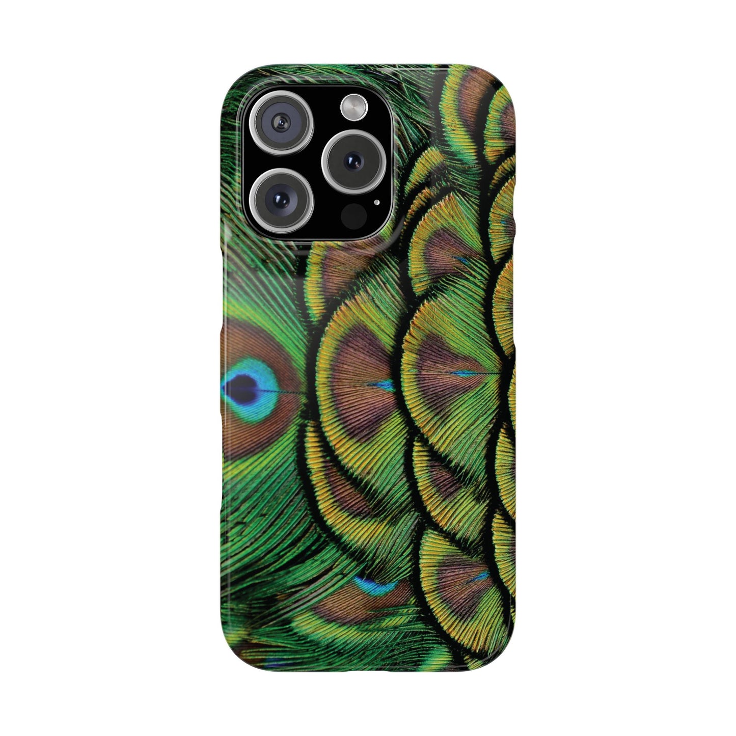 Slim Phone Cases - Brilliant Green Peacock Feathers