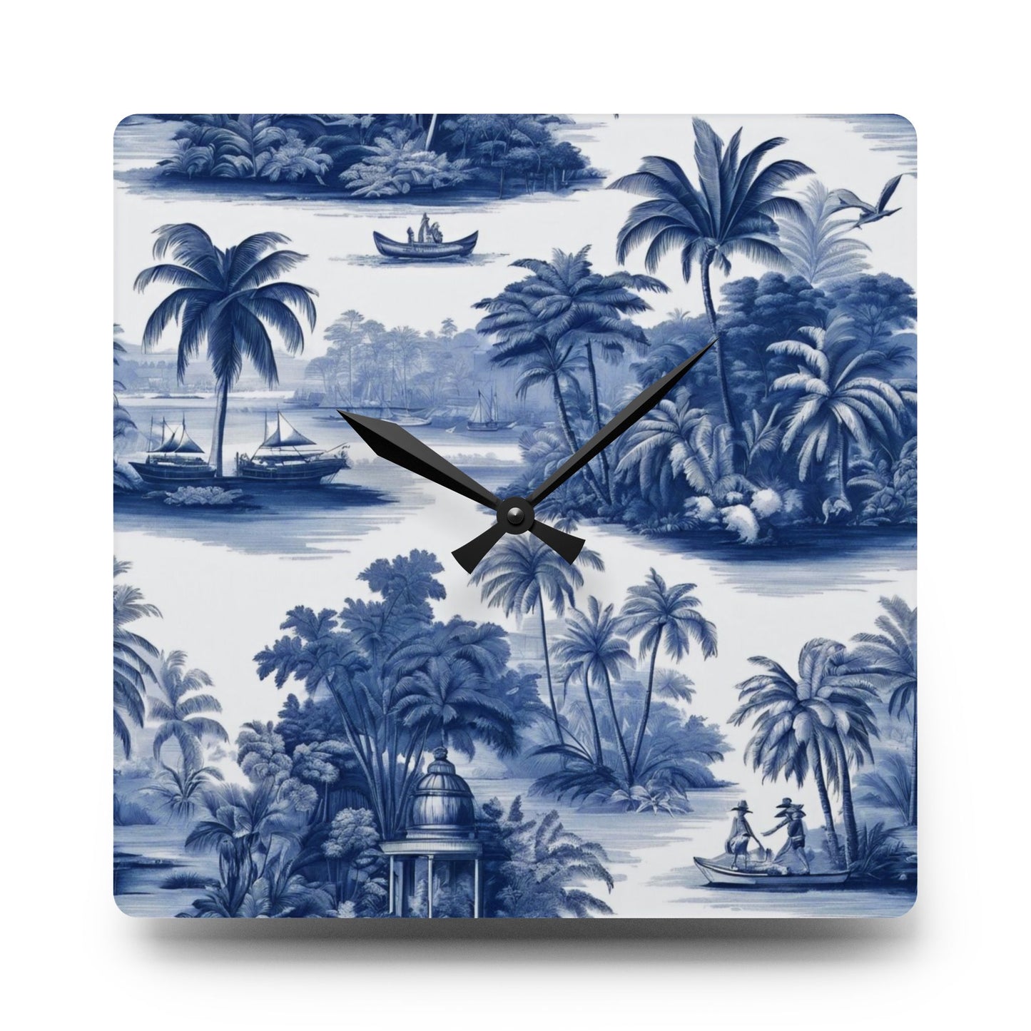 Acrylic Wall Clock, Tropical Toile Blue, 4 Variants