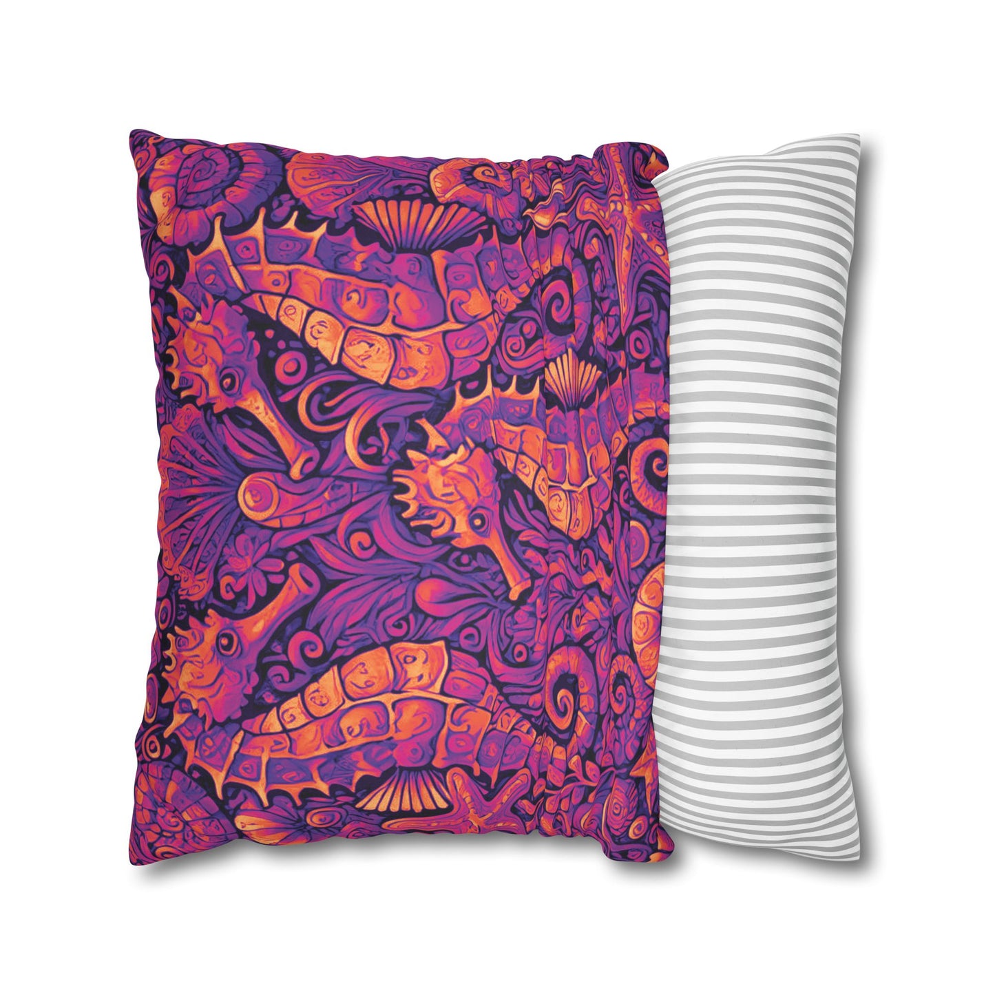 Faux Suede Square Pillowcase - Seahorse Trio, Heatwave