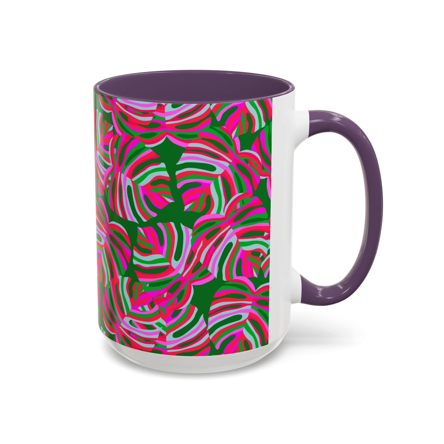 Accent Coffee Mug (11, 15oz), Monstera Pink Pop / Various Colors