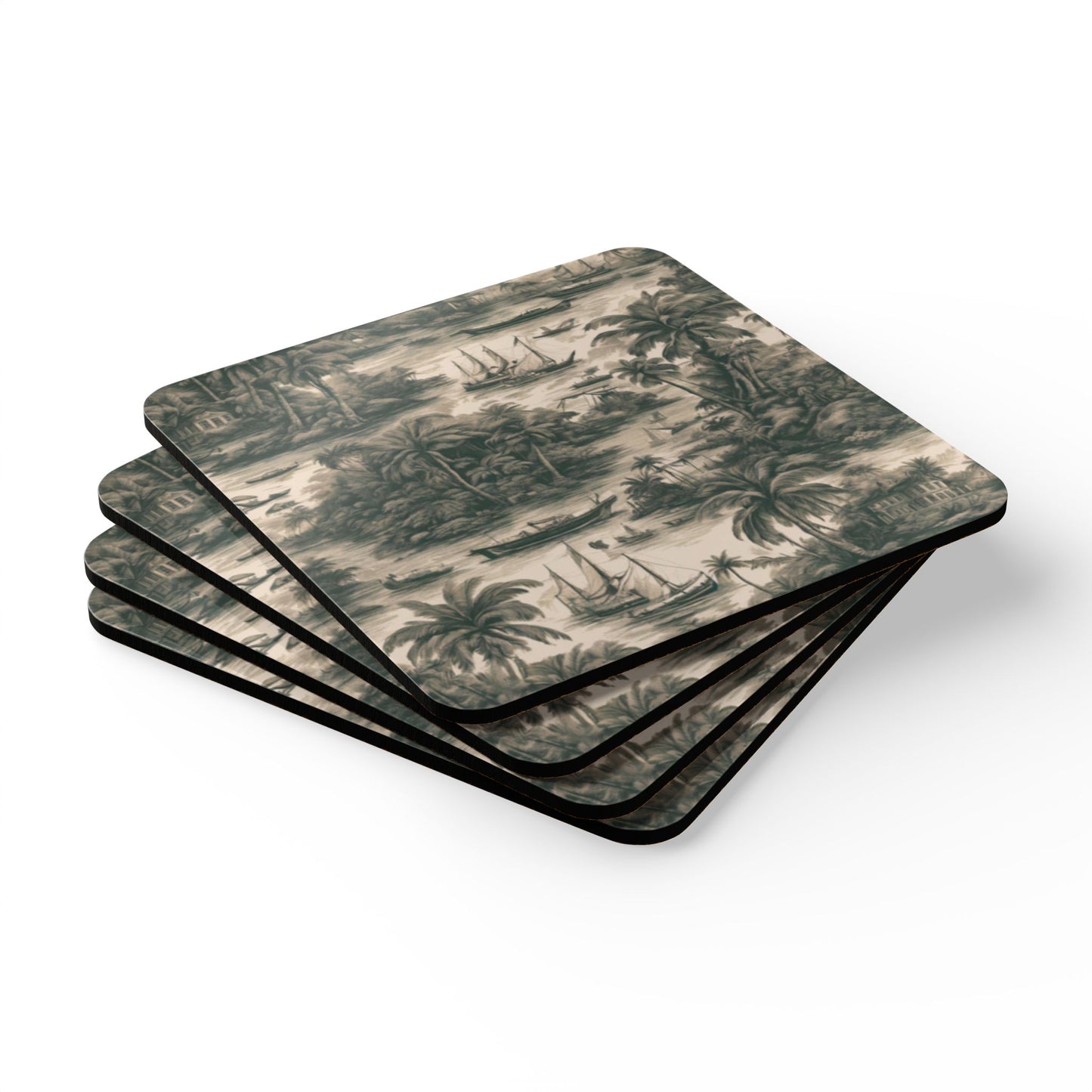 Coaster Set - Tropical Toile #1, Black