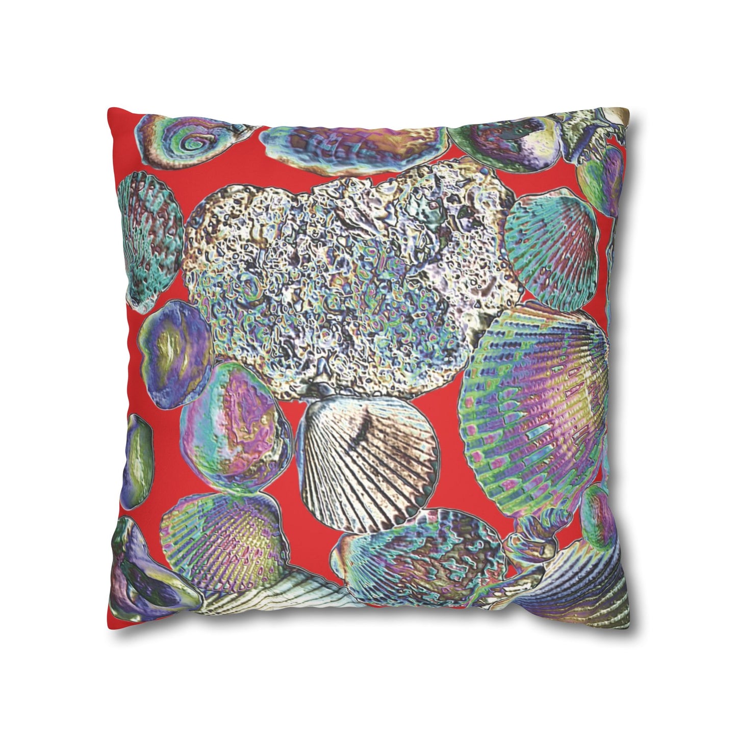 Faux Suede Square Pillowcase - Heatwave Seashell Collection, Red