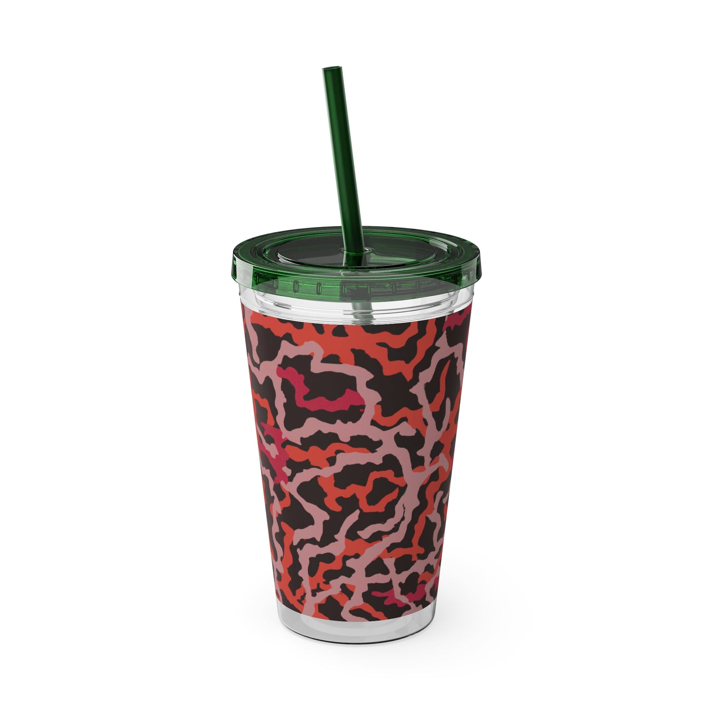 Tropical Tumbler with Straw | 16oz Colorful Travel Cup / Coral Threads, Red