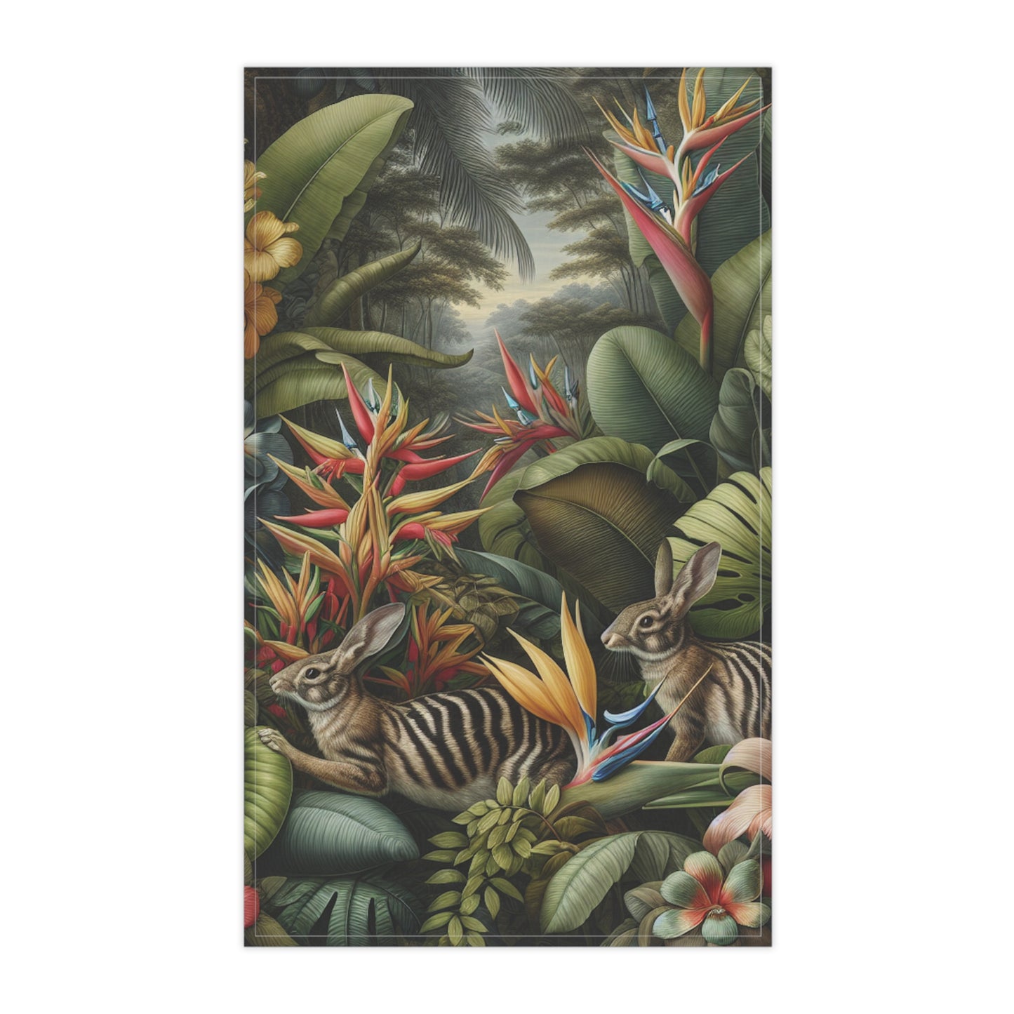 Tropical Tea Towels – Paradise Kitchen Decor / Rainforest Rabbit Outing