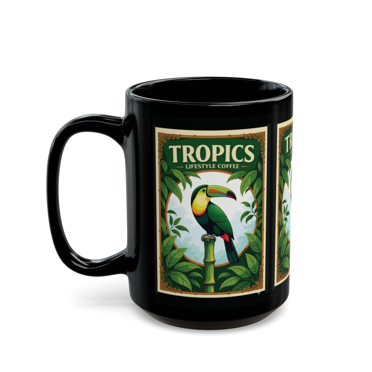 Black Coffee Mug - Parrot Poster /TLCoffee Logo