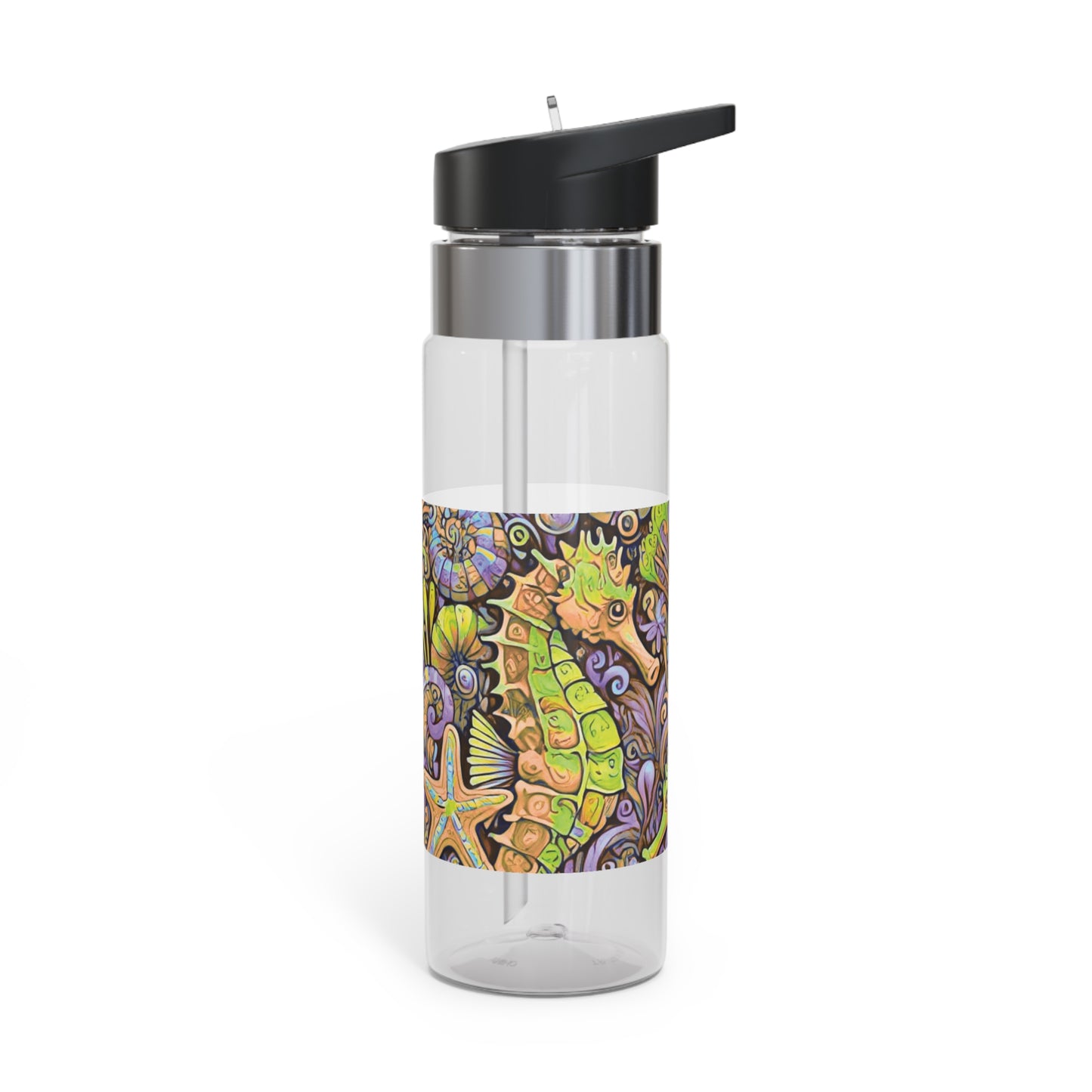 Tropical 20oz Tritan Sport Water Bottle -  Leakproof, Lightweight, BPA-Free / Seahorse Trio, Purple Macro