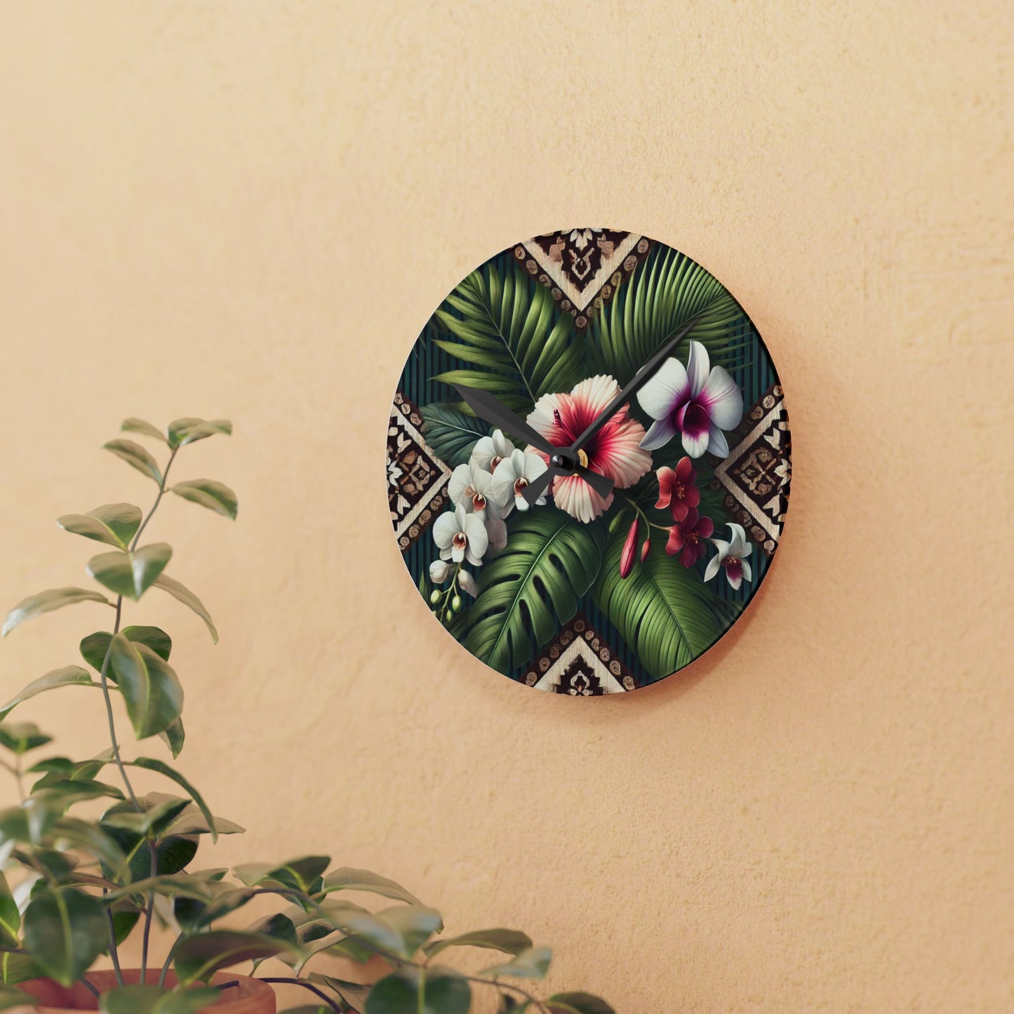 Acrylic Wall Clock / Tiki Orchids