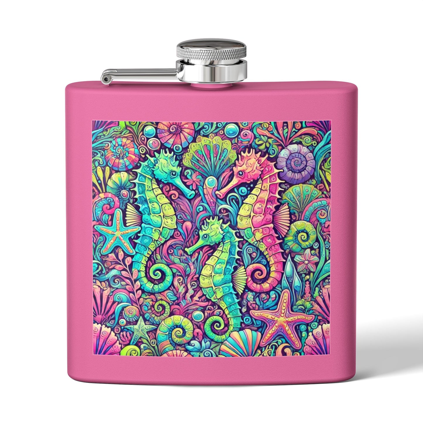 Tropical Stainless Steel 6 oz. Flask, Many Colors  – Seahorse Trio