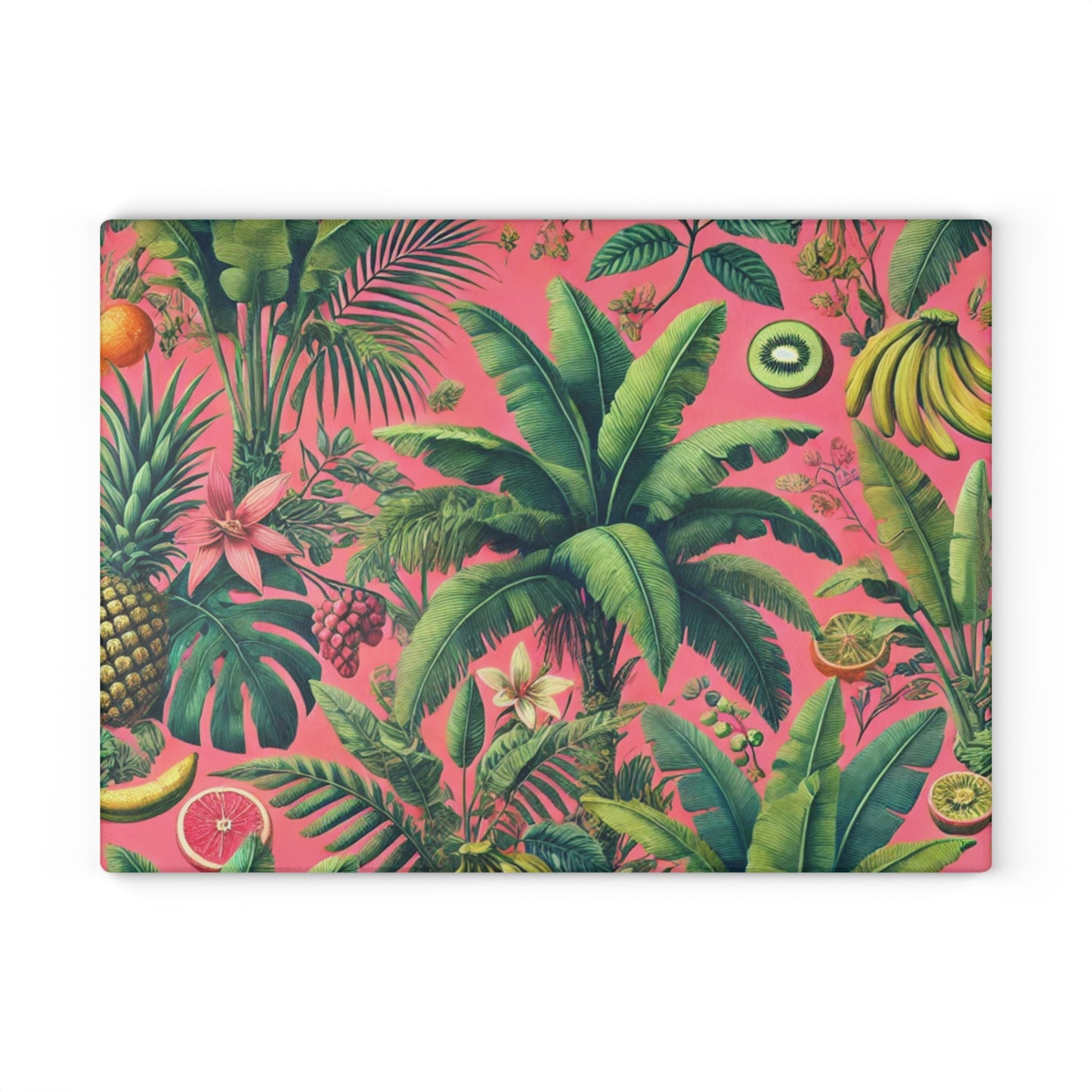 Glass Cutting Board, 2 sizes - Tropical Fruits, Pink