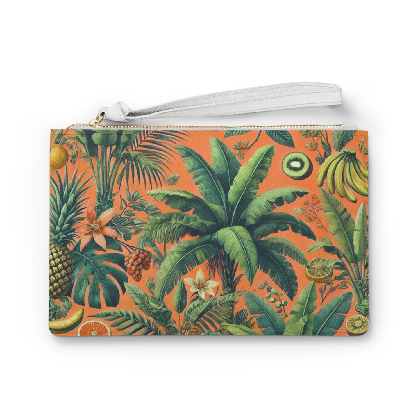 Tropical Faux Leather Clutch Bag - Perfect for Beach Adventures & Summer Vacations / More Tropical Fruit, Orange