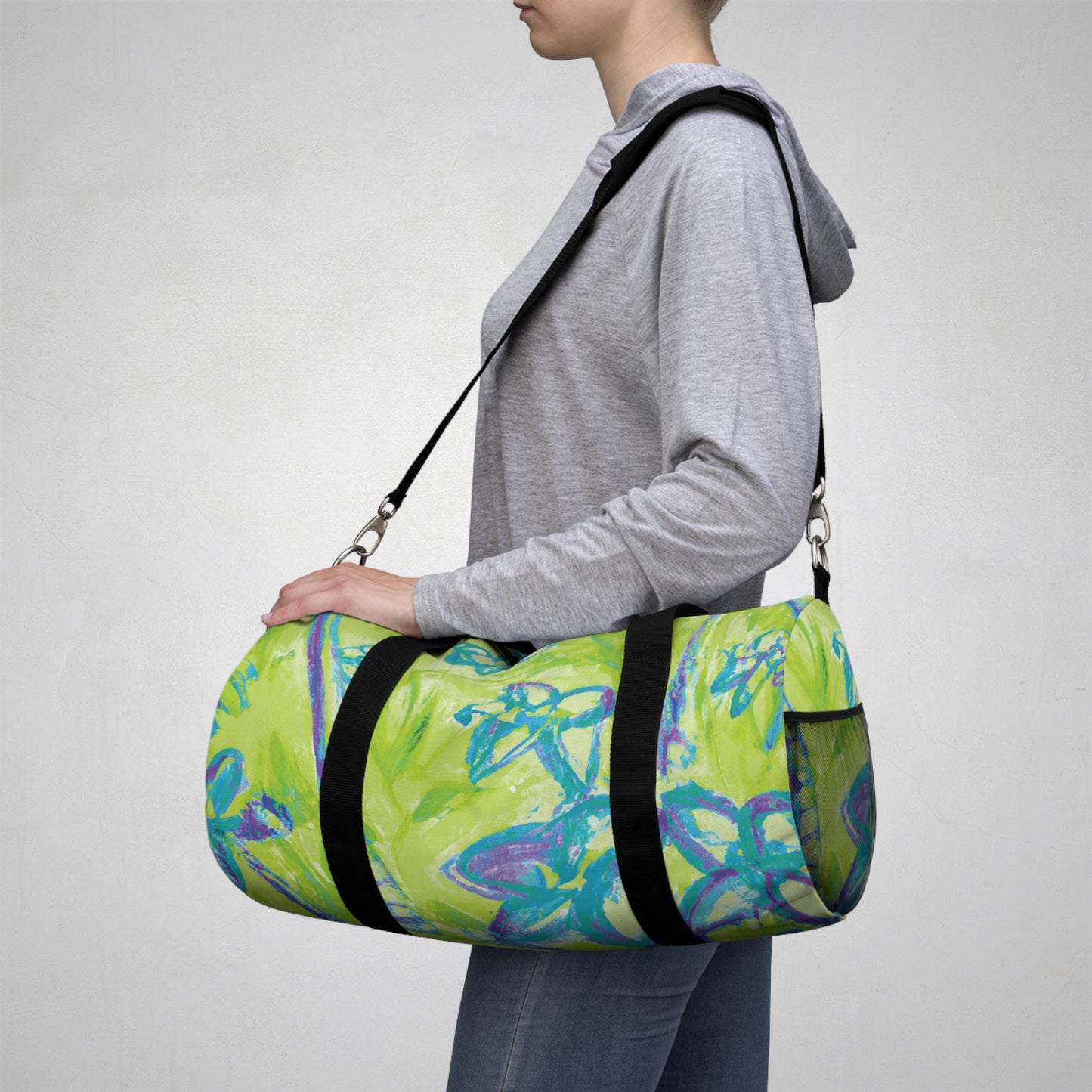 Tropical Rainforest Duffel Bag - Perfect for Travel and Gym / Tropical Doodles, Lime