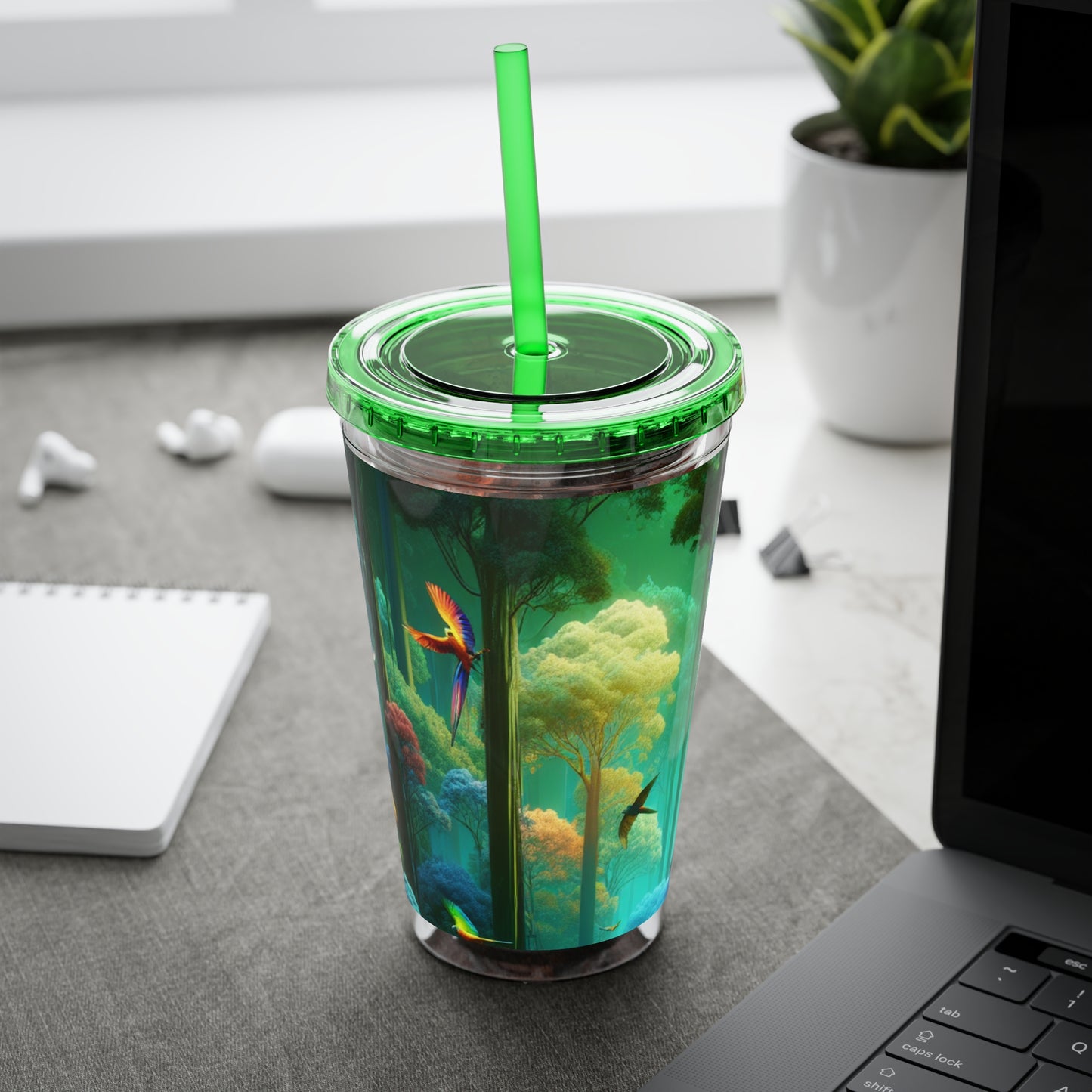 Tropical Tumbler with Straw | 16oz Colorful Travel Cup / Flight School