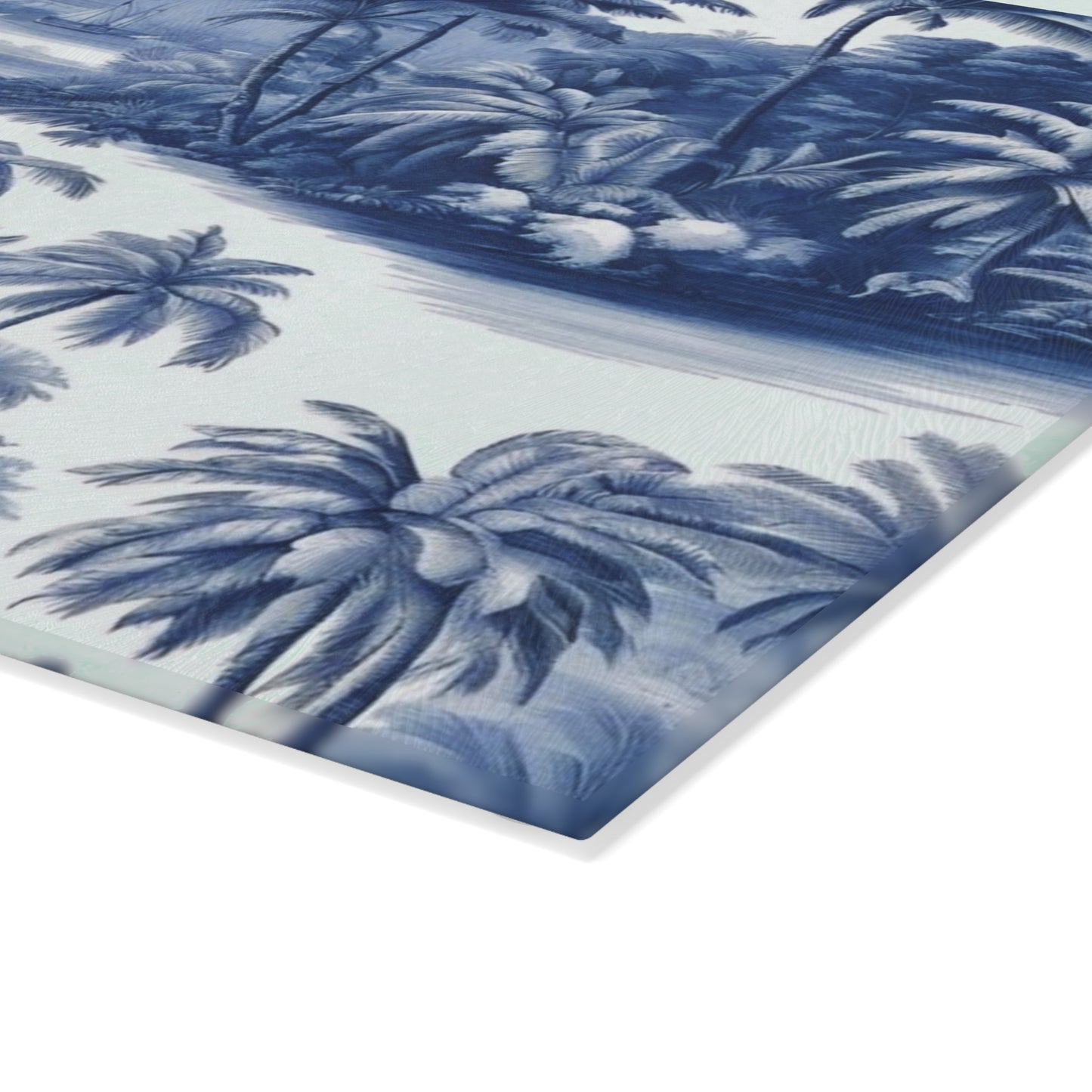 Glass Cutting Board, 2 sizes - Tropical Toile #2, blue