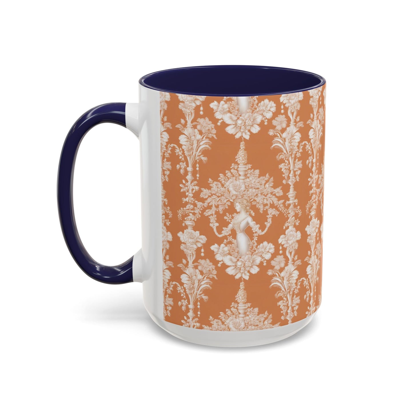 Accent Coffee Mug (11, 15oz), Pearl Lady Toile/Melon Repeat, Various Colors