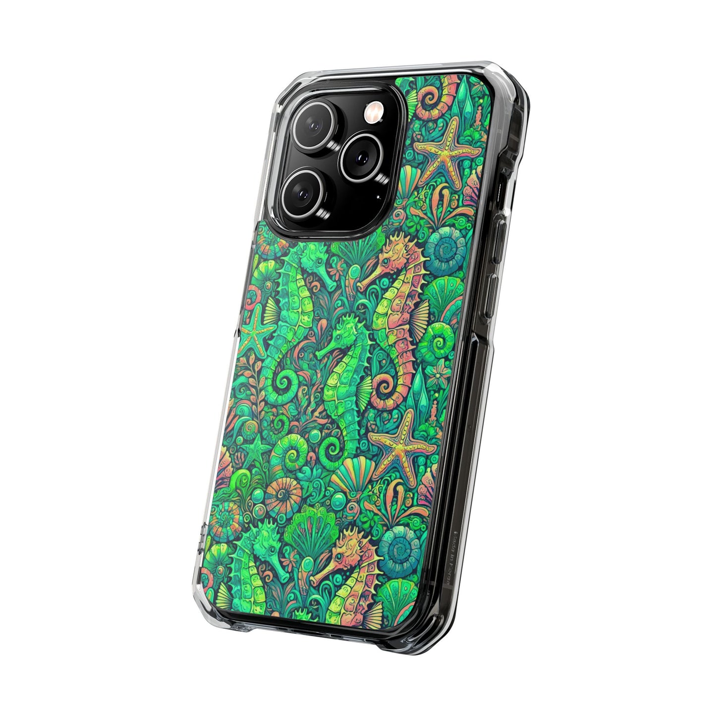 Seahorses/Hot Lime Magnetic Clear Phone Case, Many Models