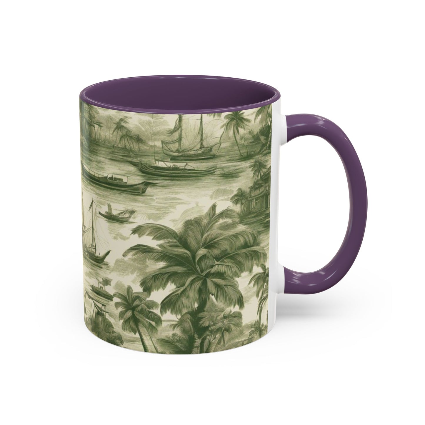 Accent Coffee Mug (11, 15oz), Tropical Toile #1, Various Colors