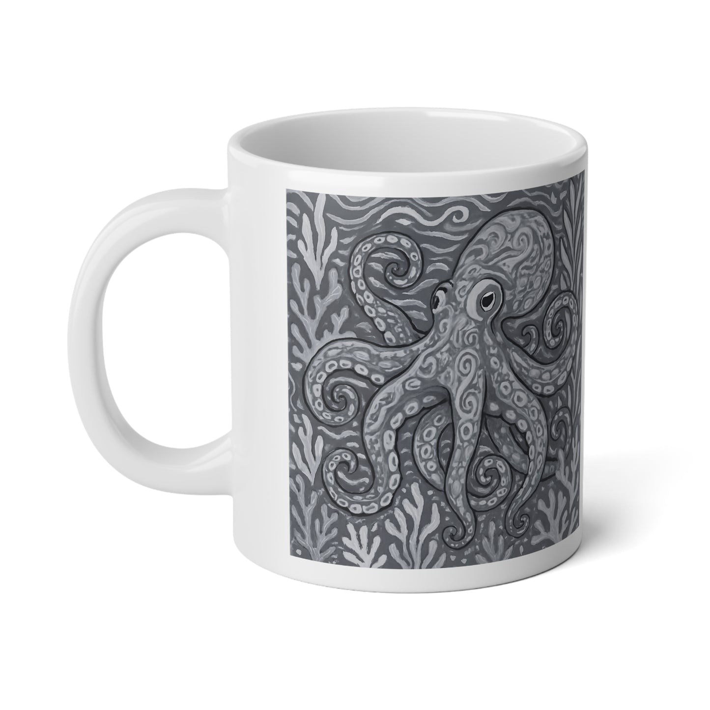 Jumbo Mug, 20oz, Octopus Kraken Joe, Noir | Tropical Coffee Cup, Gift for Ocean Lovers