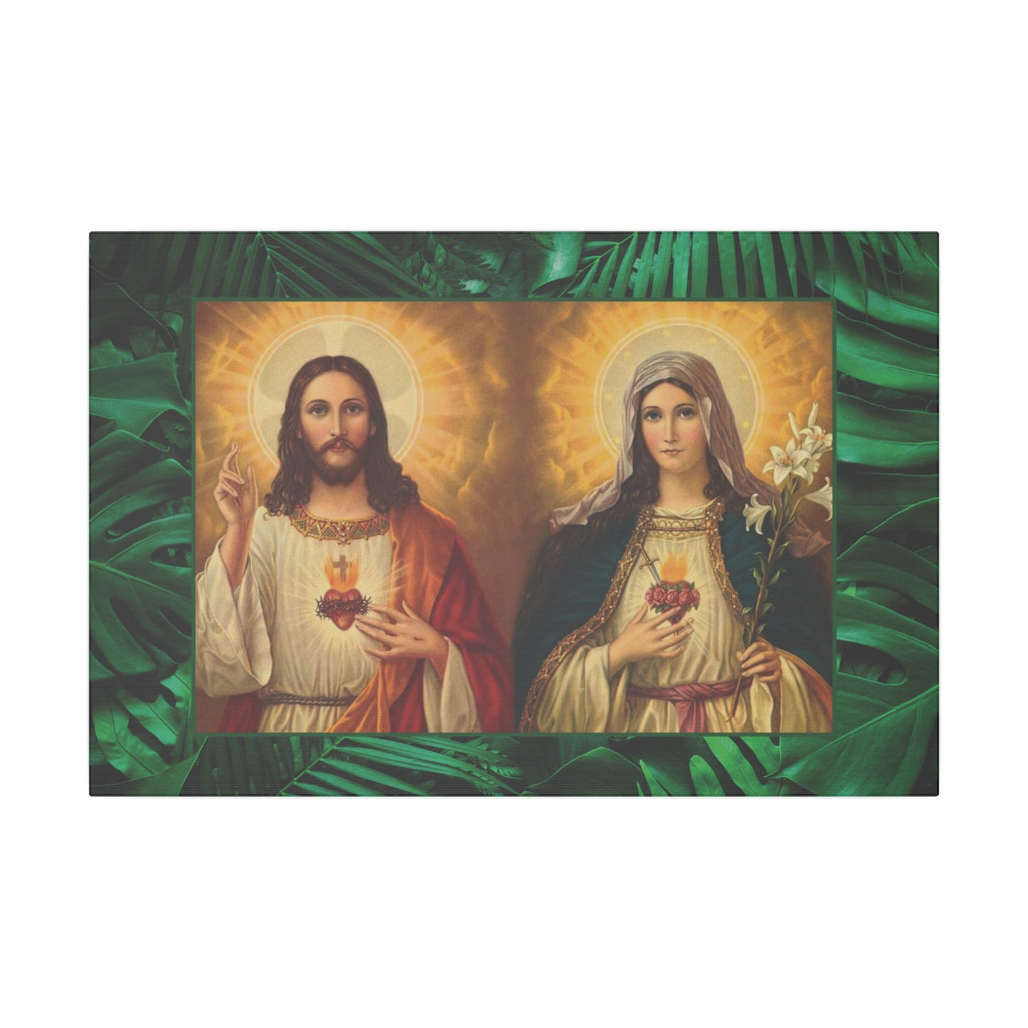 "Tropical Rainforest Jesus and Mary" Religious Canvas Artwork - Stretched Canvas Print / Byzantine Icons