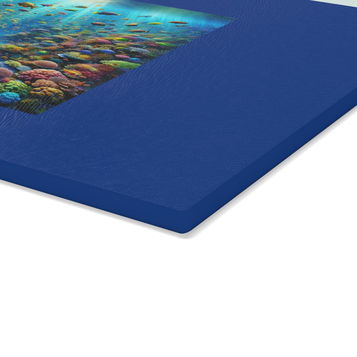 Glass Cutting Board, 2 sizes - Busy Coral Reef/Dark Blue
