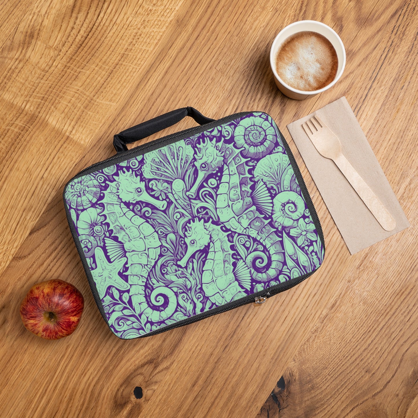 Seahorse Trio/Minty Lunch Bag - Eco-Friendly Insulated Tote, Adult and Child Lunchbox / Perfect for Picnics, Beach Outings