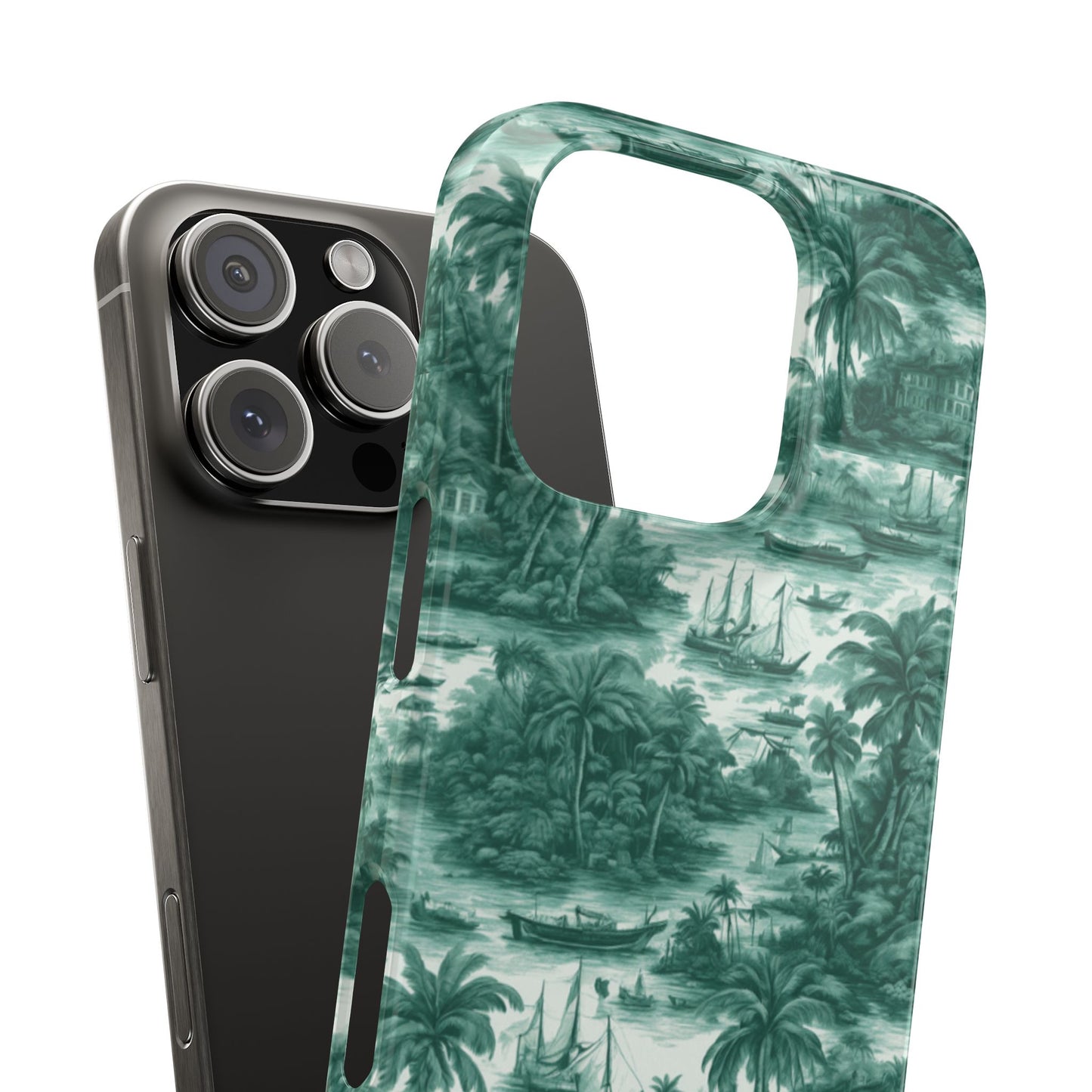 Slim Phone Cases - Tropical Toile #1, evergreen