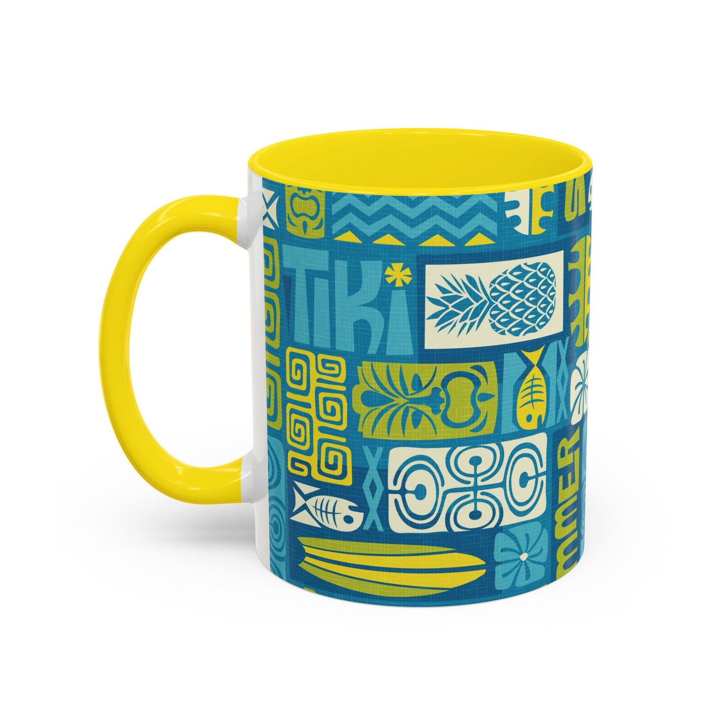 Accent Coffee Mug (11, 15oz), 8 Colors - Tiki Poster Blue