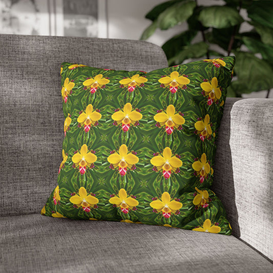 Faux Suede Square Pillowcase - Yellow Orchid Kaleidoscope