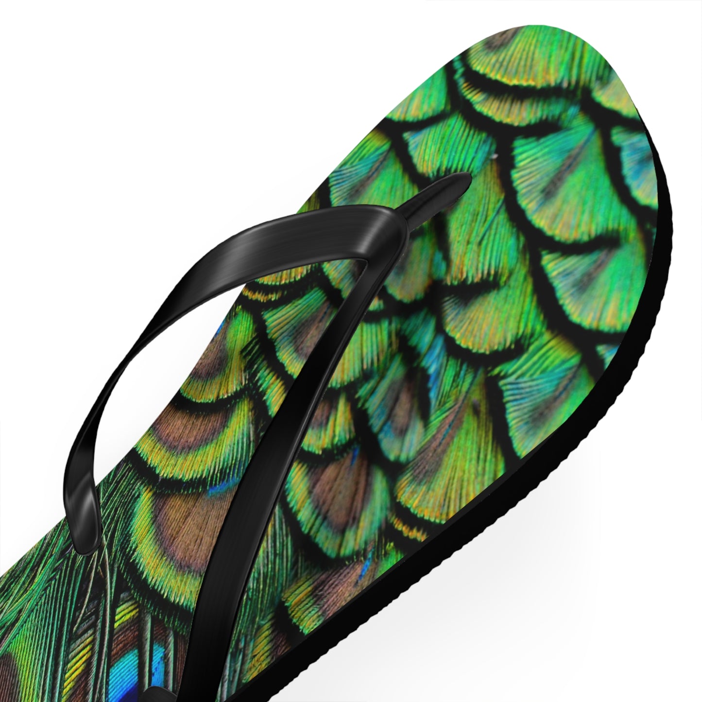 Flip Flops - Brilliant Green Peacock Feathers