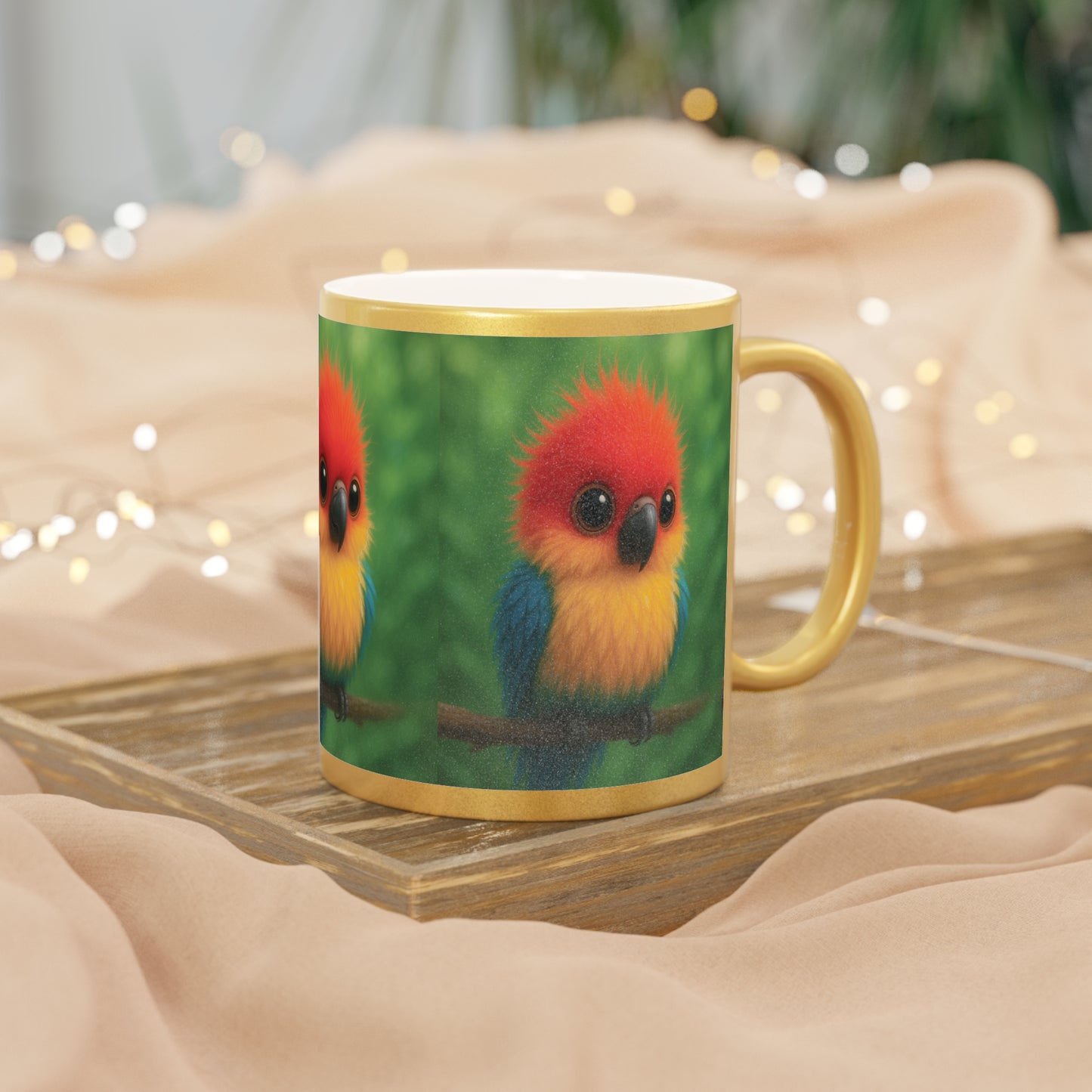Tropical Metallic Mug, Gold or Silver - Baby Parrot
