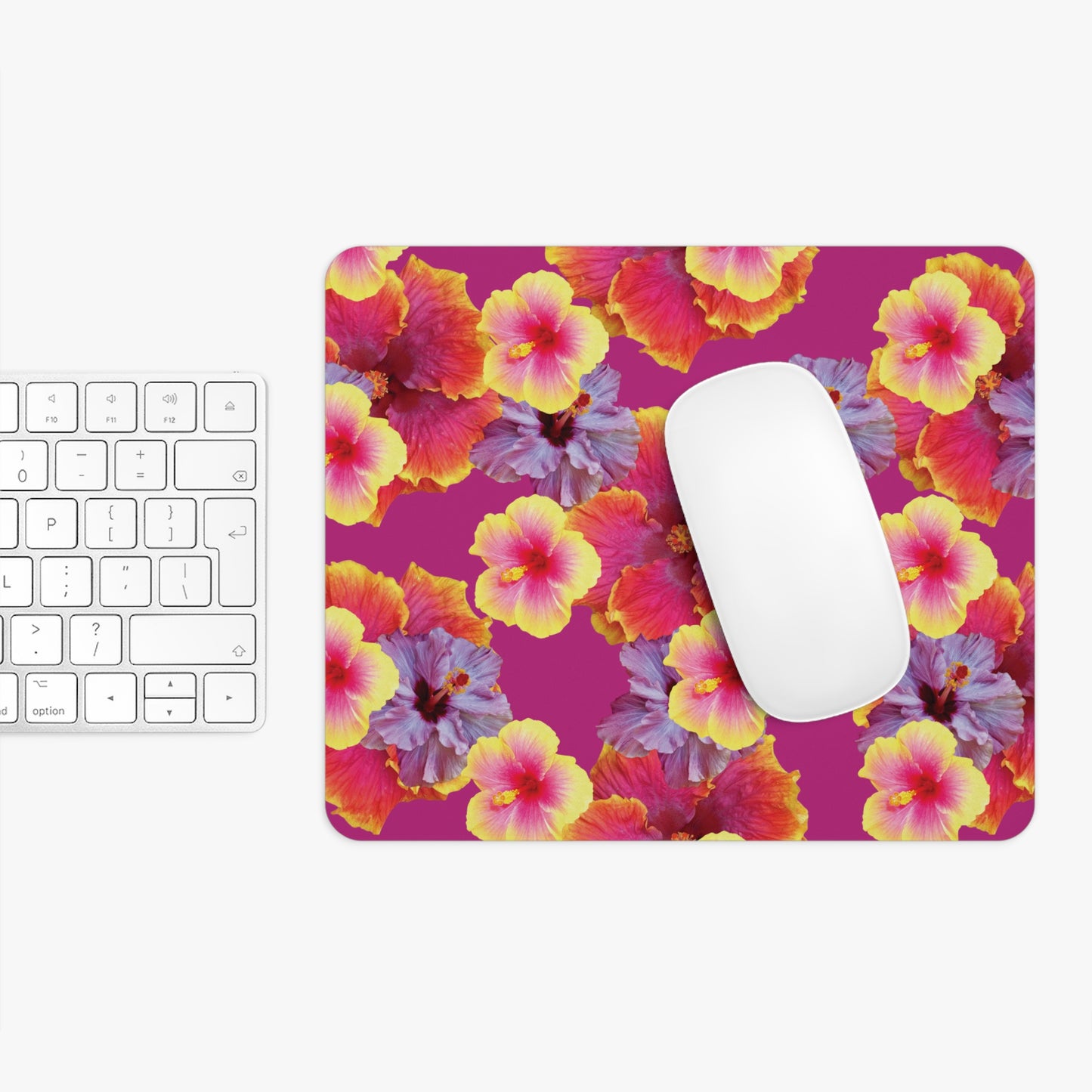 Tropical Mouse Pad, 2 Shapes - Floral Vibes for Home Office & Gamer / Hibiscua Mix, Pink