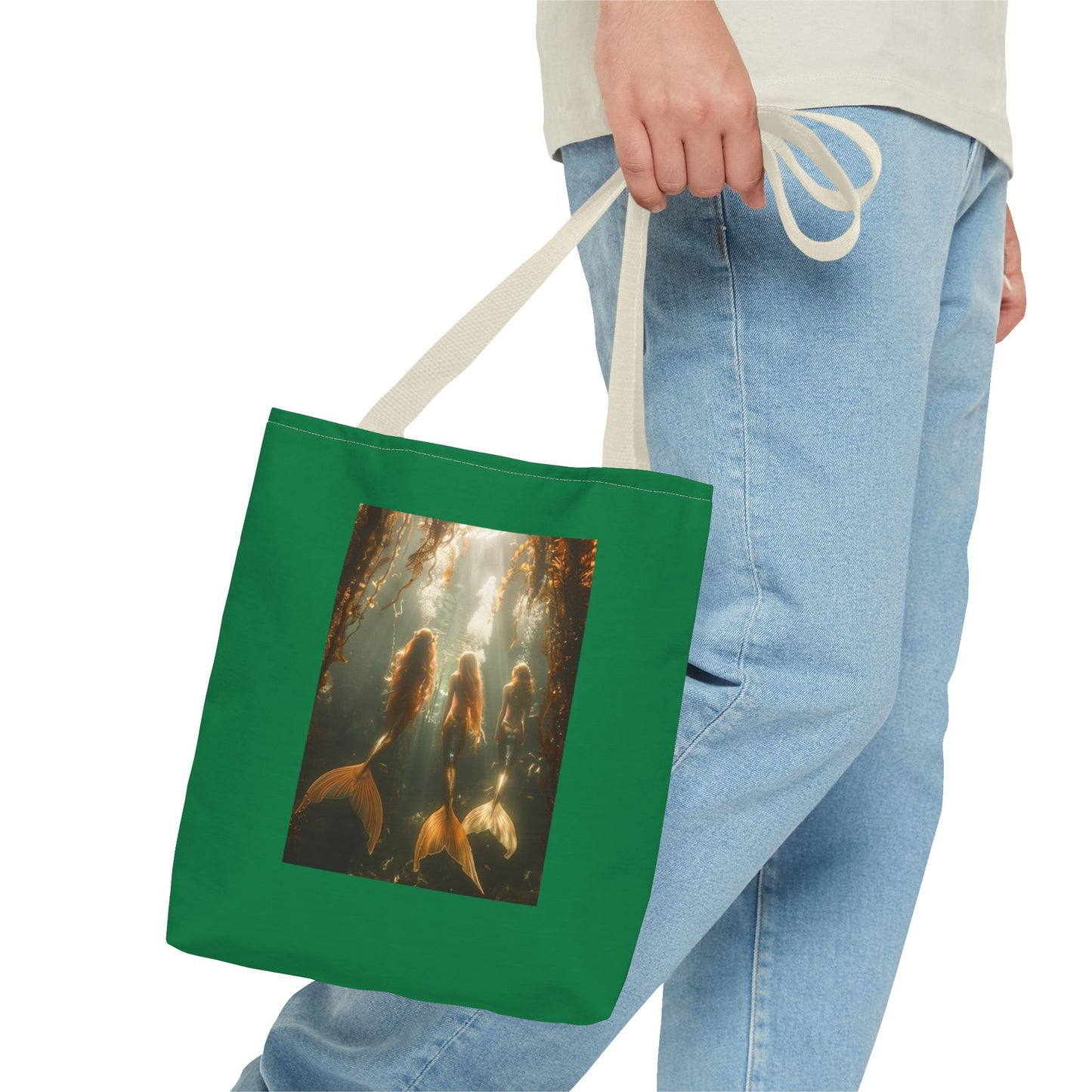 Three Mermaid Sisters, Dark Green Tote Bag - 3 Sizes