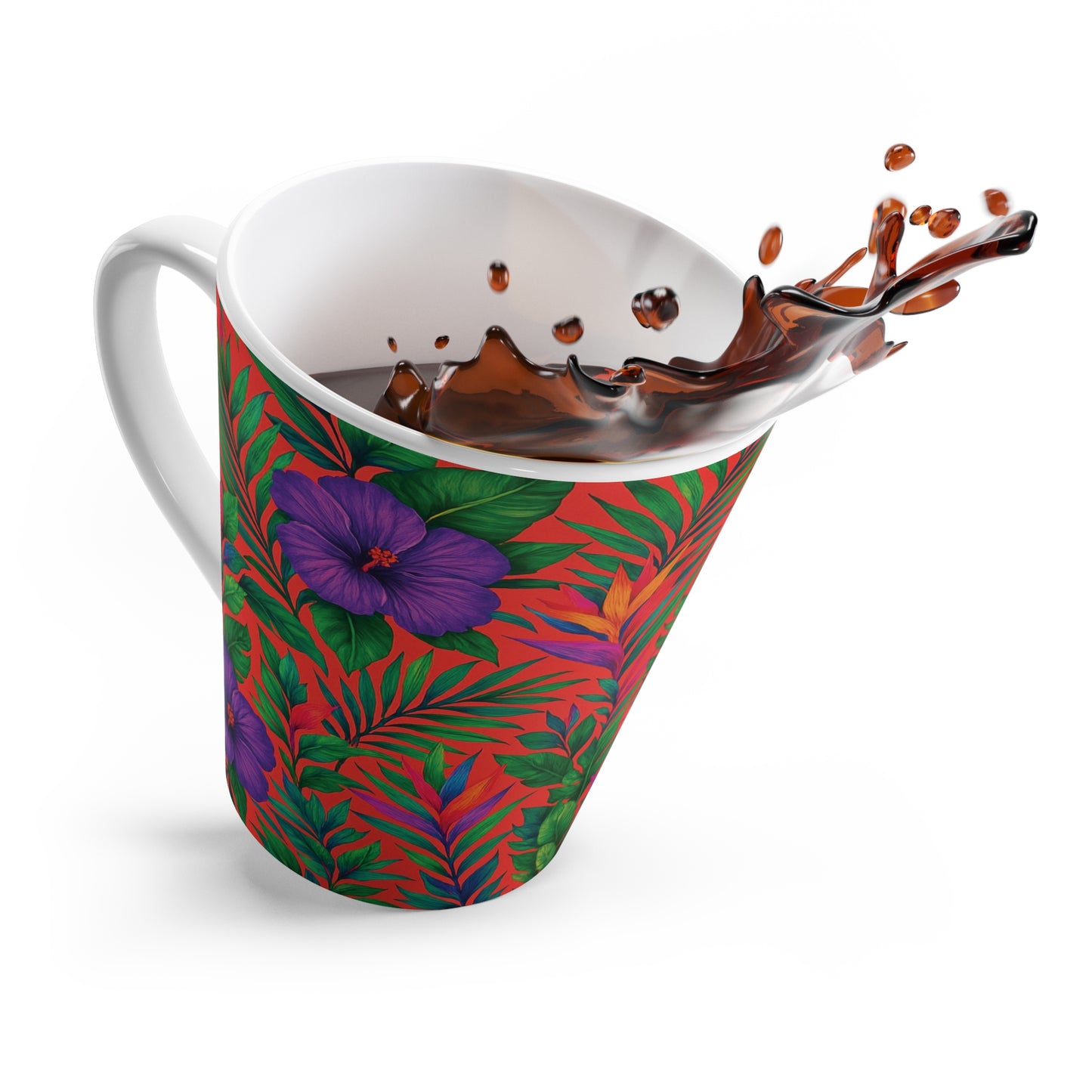 Latte White Mug - Midnight Flower Coral
