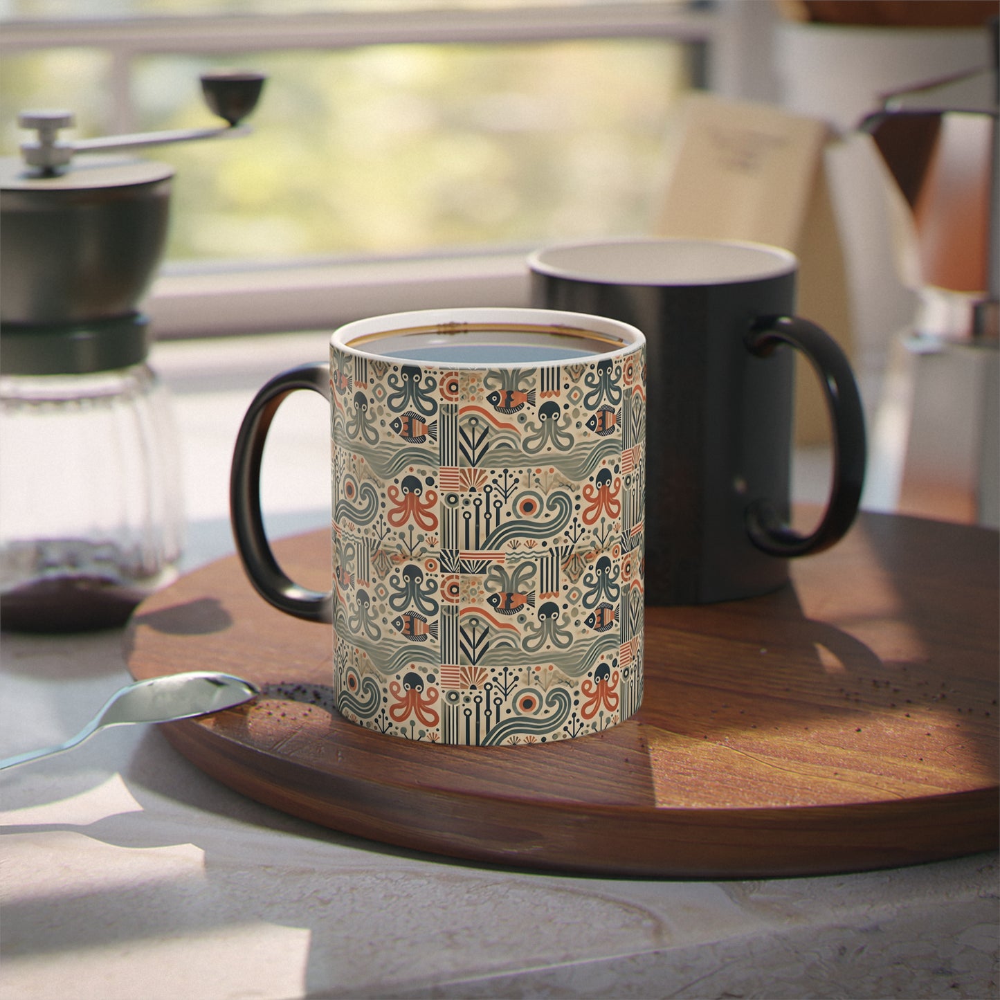 Heat-Activated Coffee Mug, 11 oz — Mid-Century Modern Octopus
