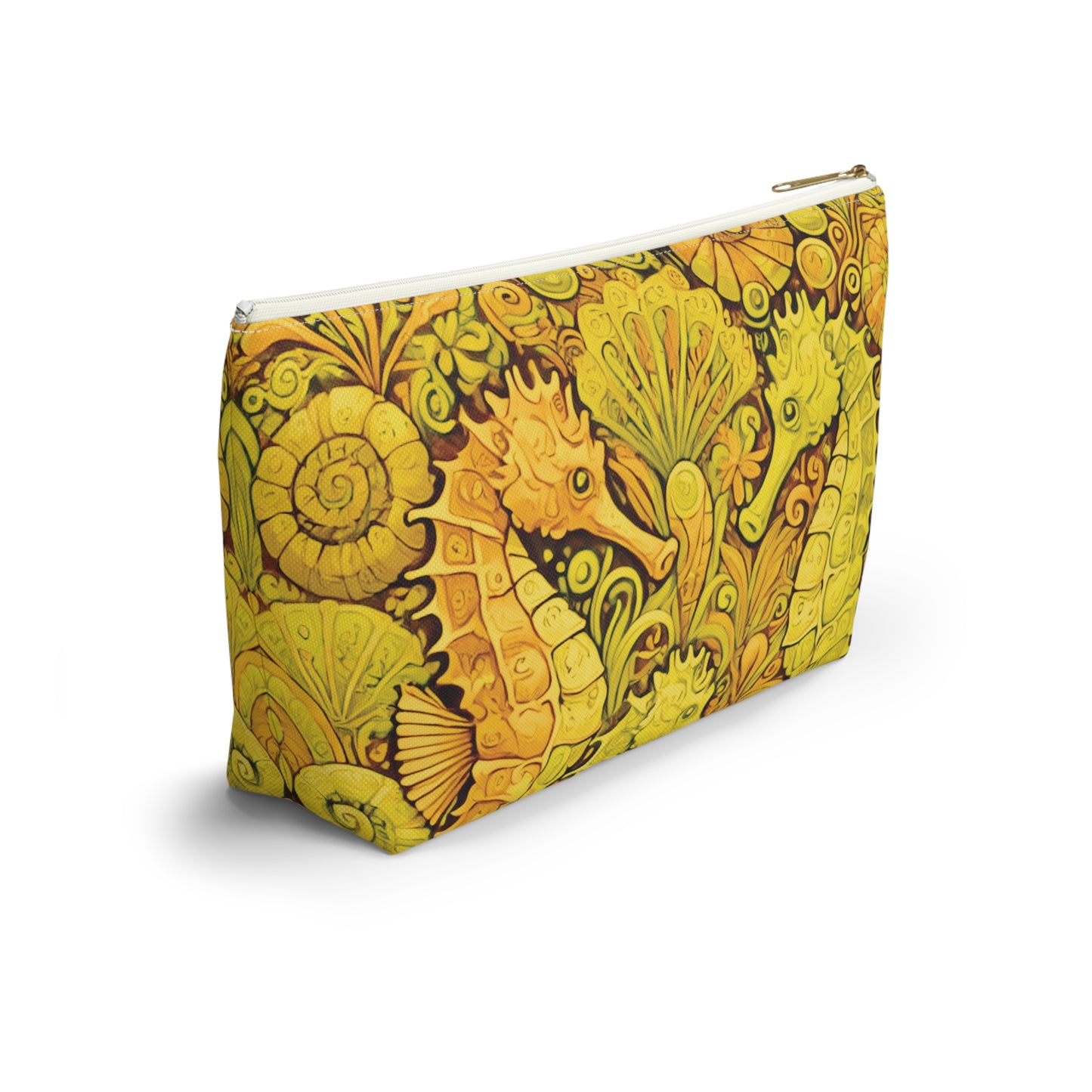 Tropical Accessory Pouch, 2 sizes | Makeup Bag | Perfect for Travel & Everyday Use / Seahorse Trio, Yellow