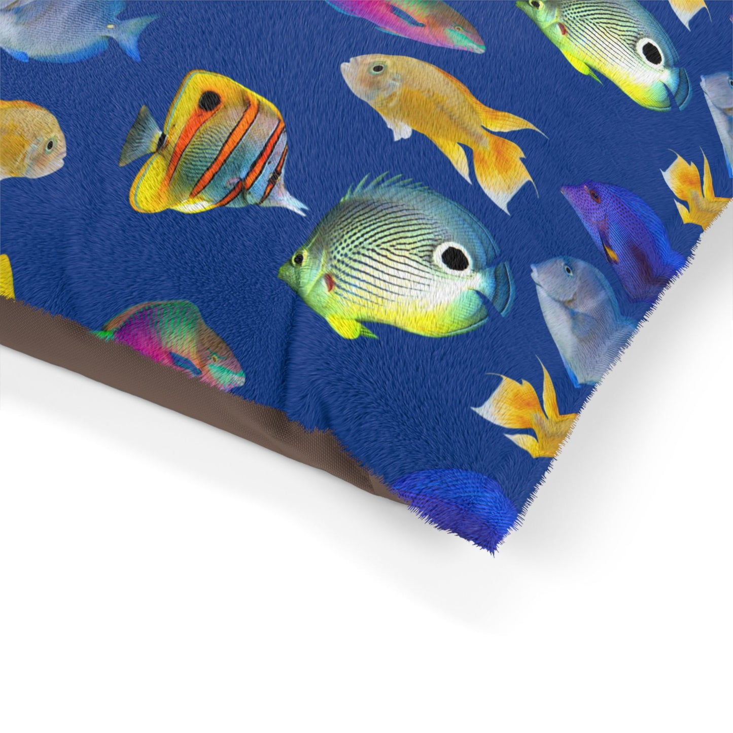 Pet Bed - Cozy and Fun Dog or Cat Bed for Beach Lovers / School of Fish, Dark Blue