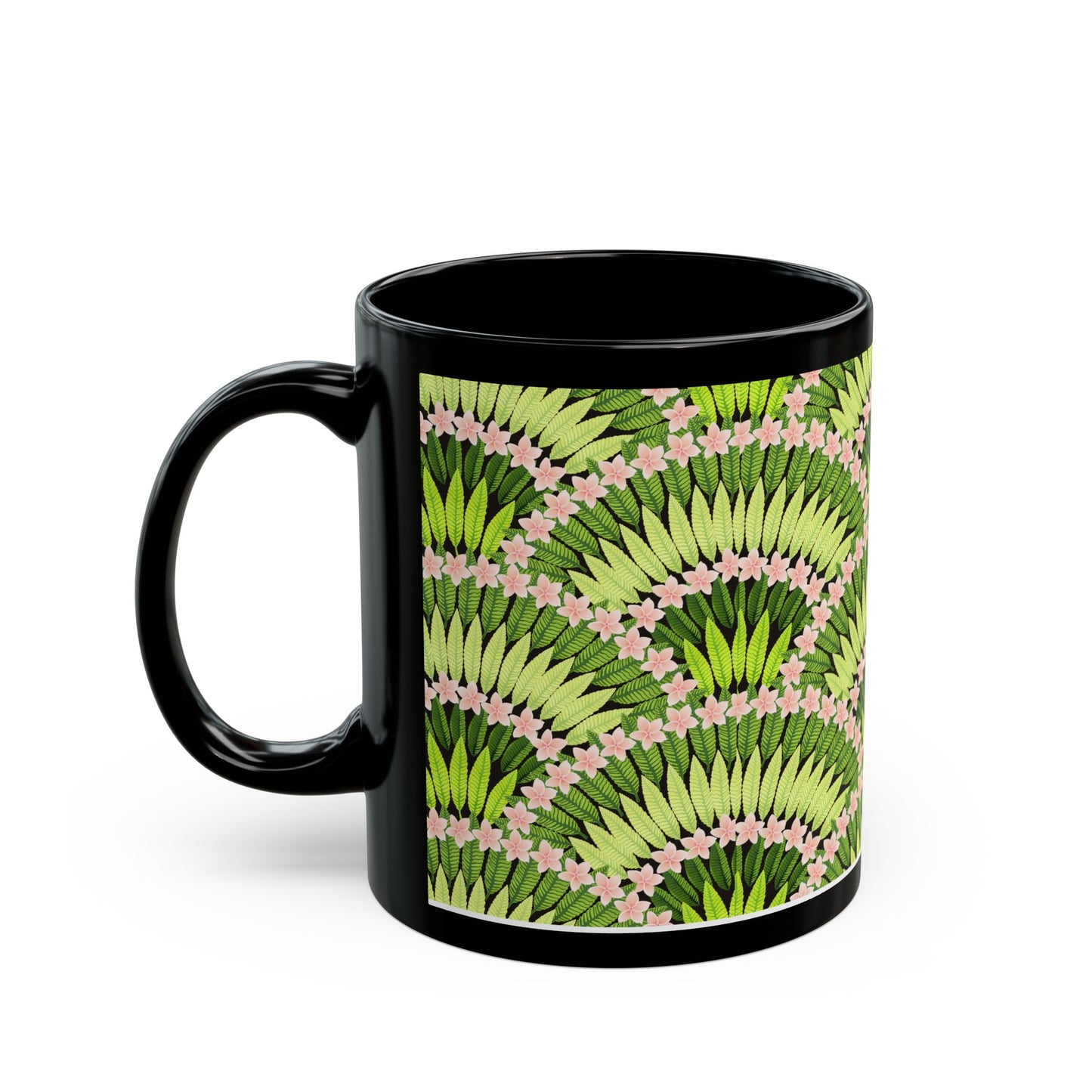 Lime Plumeria and Palms Black Coffee Mug