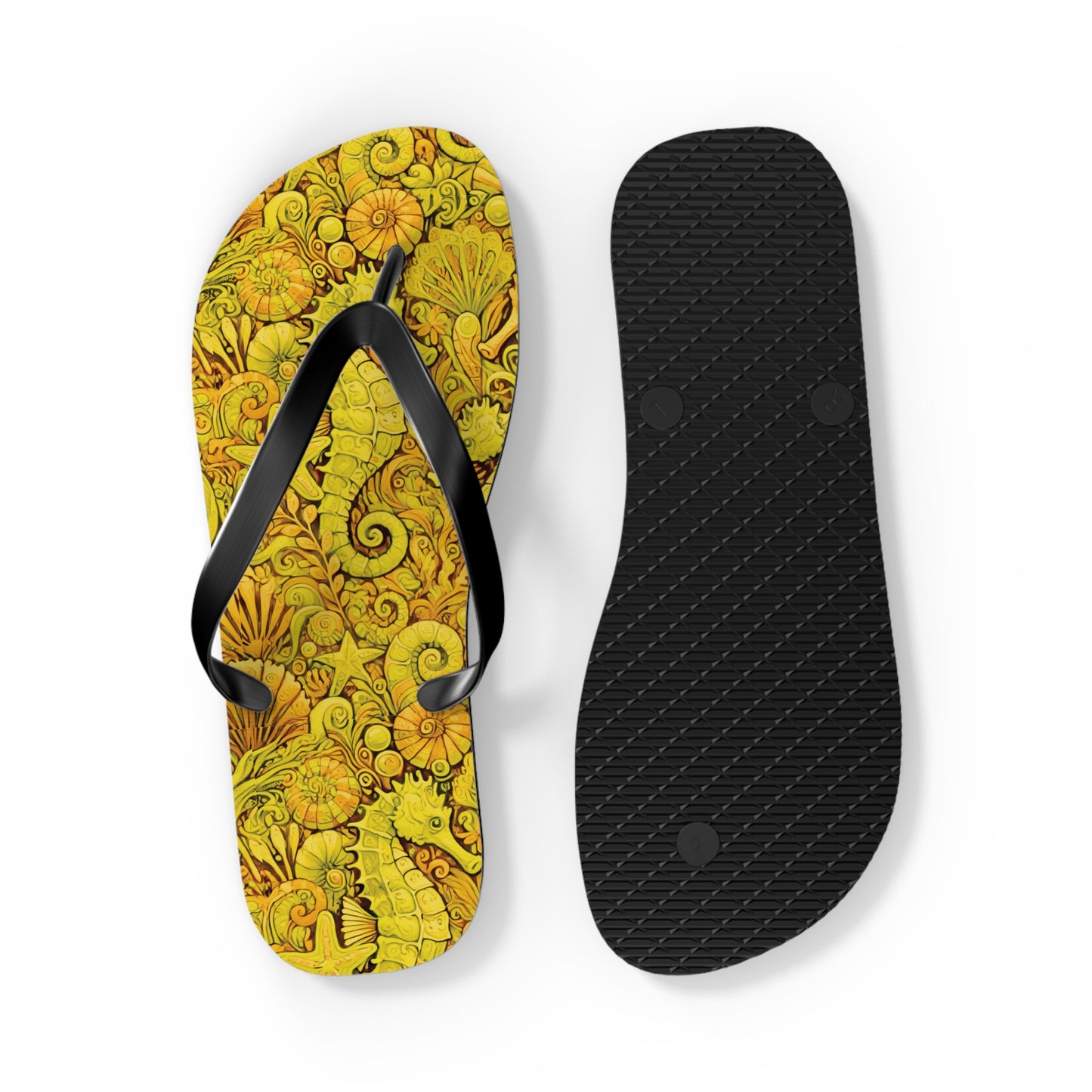 Flip Flops - Seahorses/Yellow
