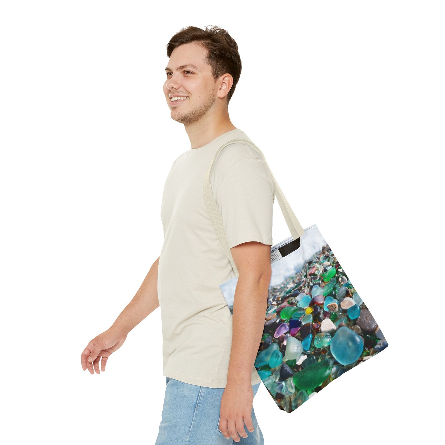 Beach Glass Tote Bag - Colorful Coastal Design, 3 Sizes