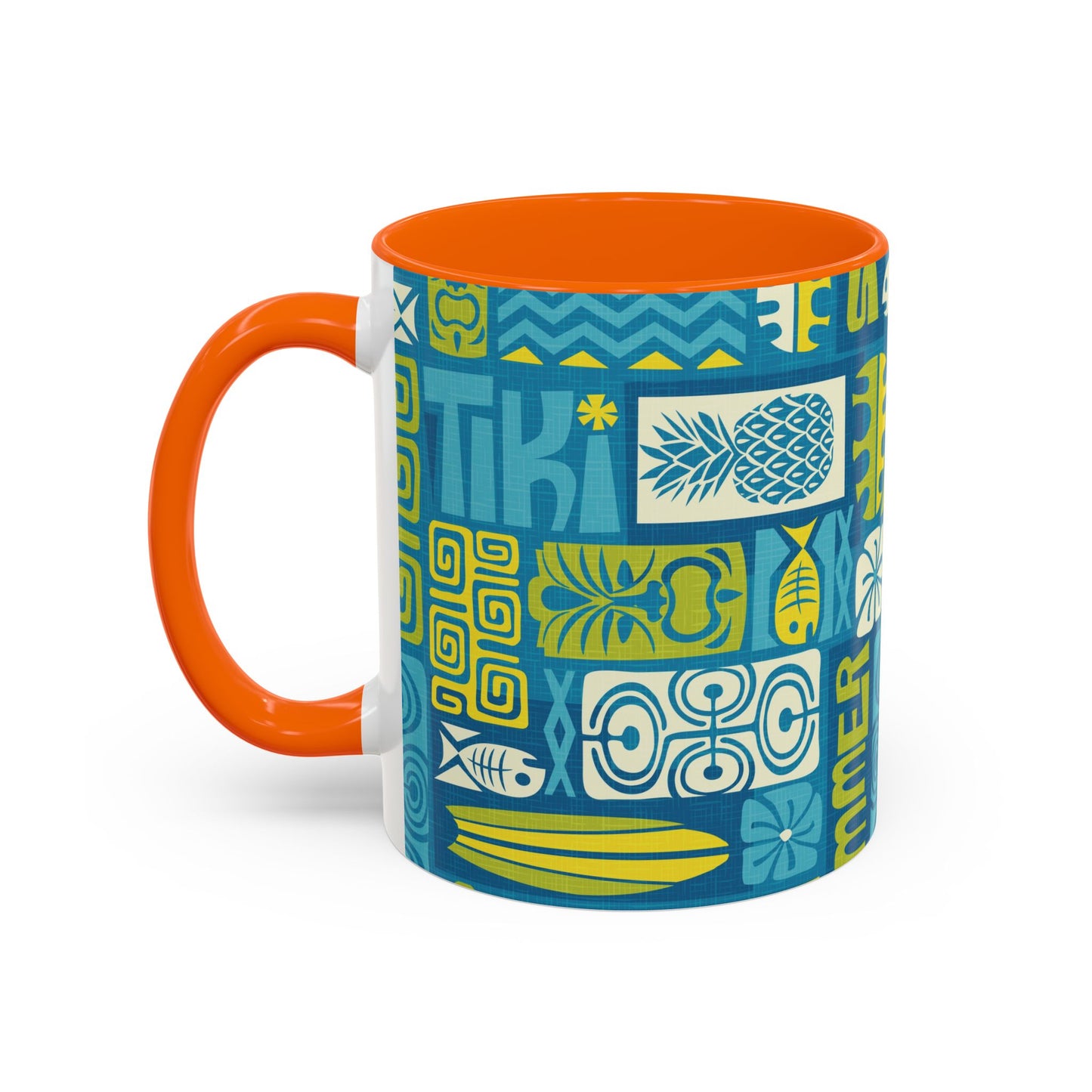 Accent Coffee Mug (11, 15oz), 8 Colors - Tiki Poster Blue