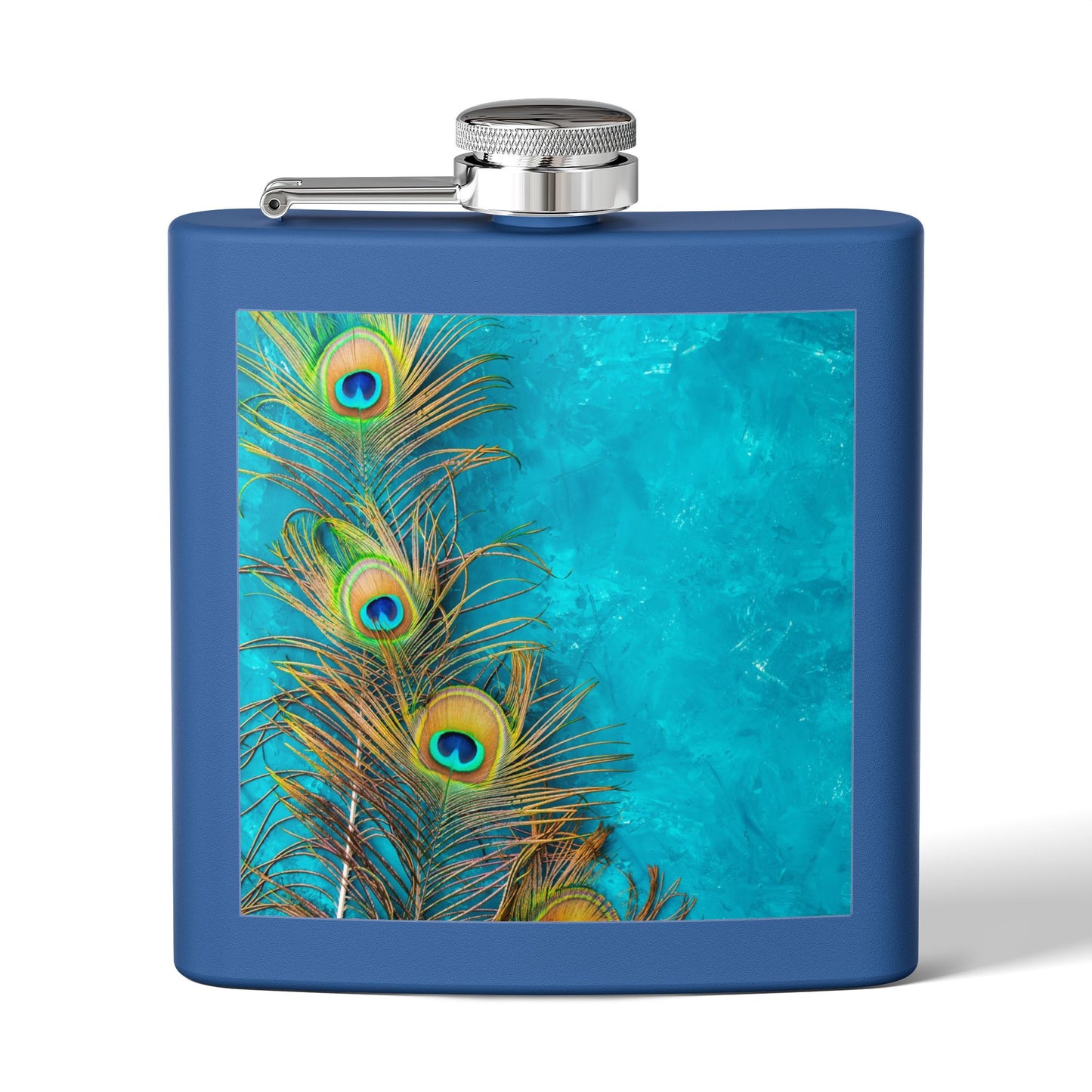 Tropical Stainless Steel 6 oz. Flask, Many Colors  – Peacock Turquoise Glow