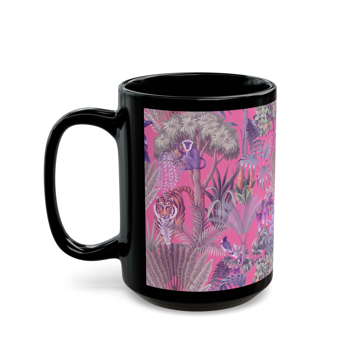 Black Mug (11oz, 15oz), Tiger Haven, Pink